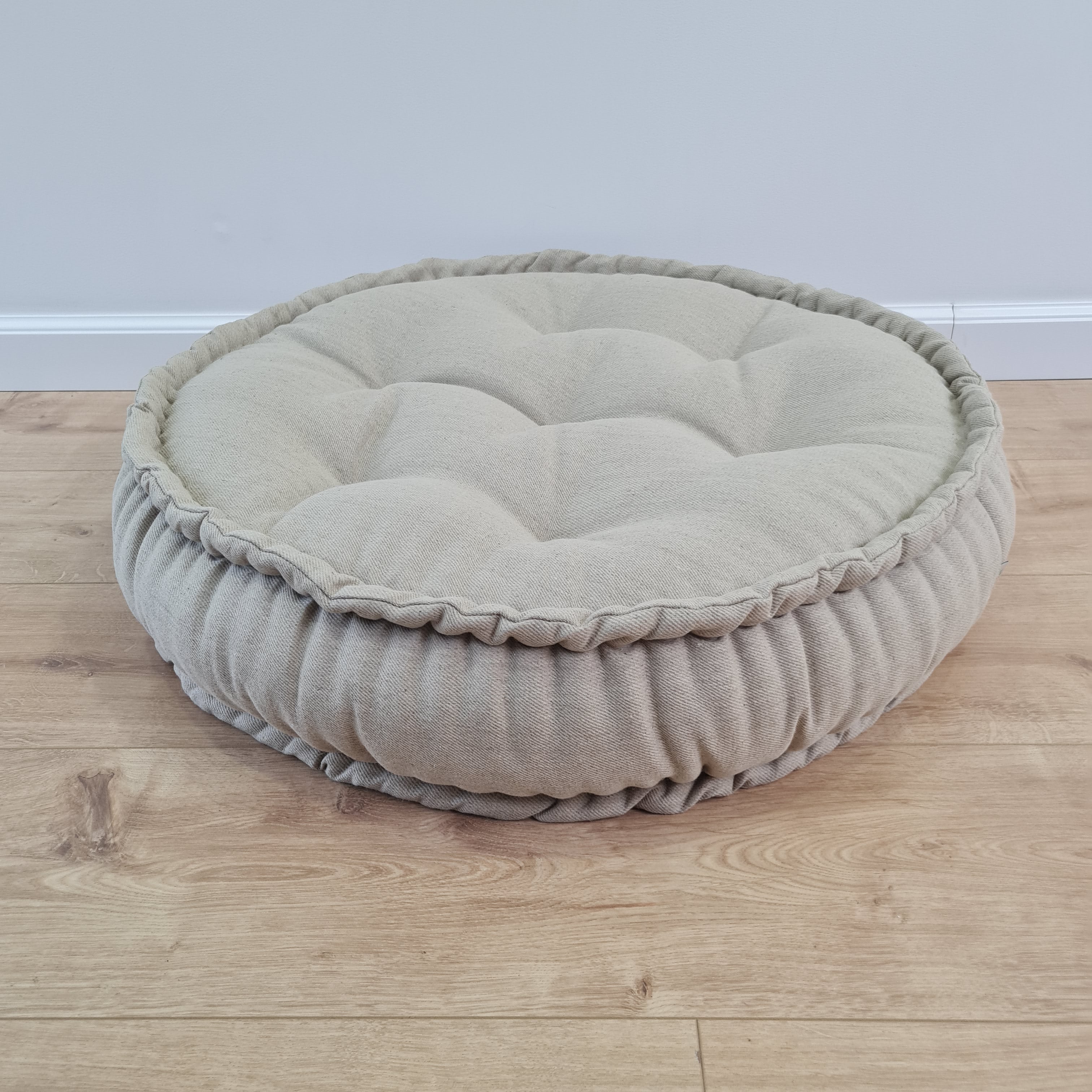 Black Round Hemp Linen Floor Cushion 6" (16cm) thick filled Organic Hemp Fiber in natural Linen fabric Meditation seat custom made size