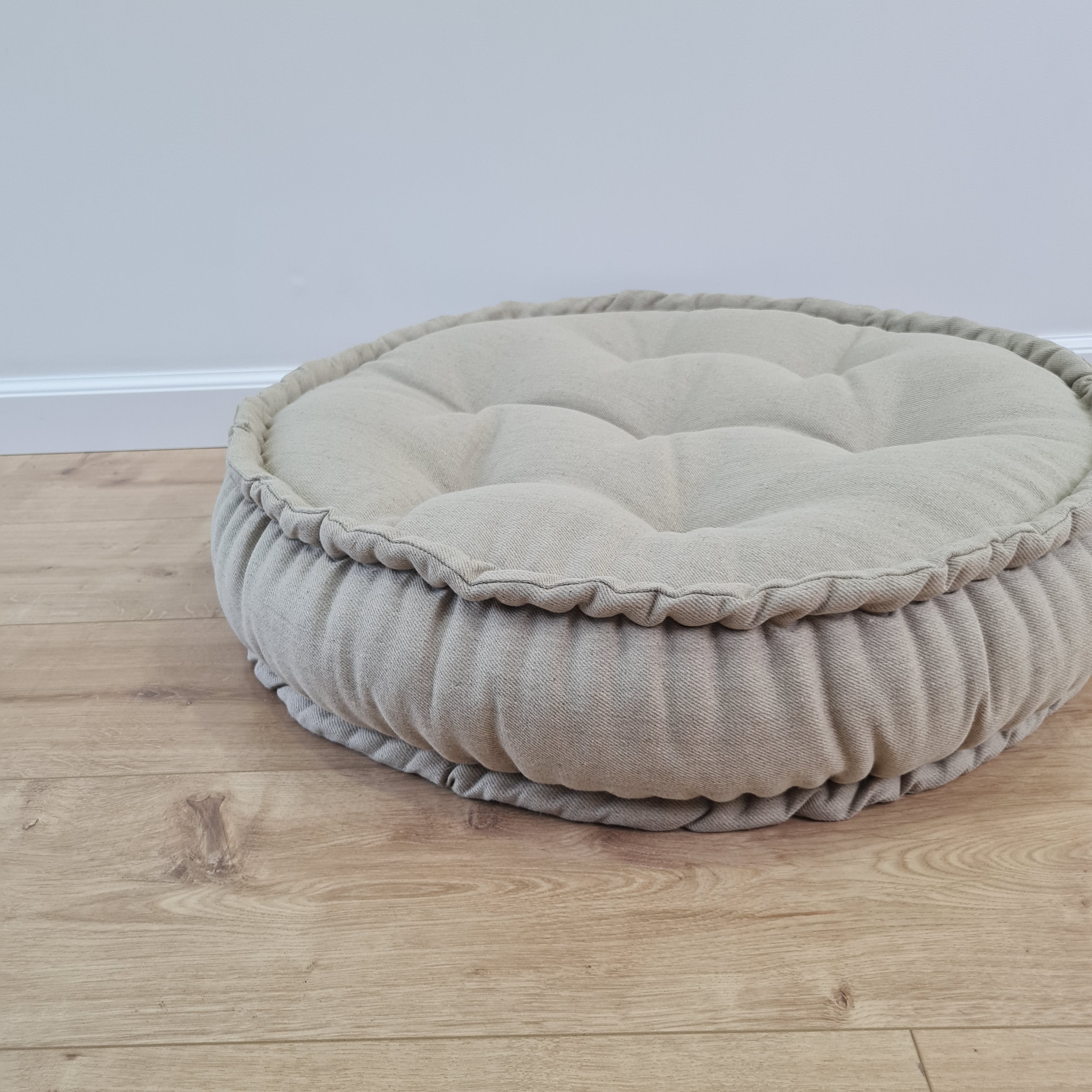 Black Round Hemp Linen Floor Cushion 6" (16cm) thick filled Organic Hemp Fiber in natural Linen fabric Meditation seat custom made size