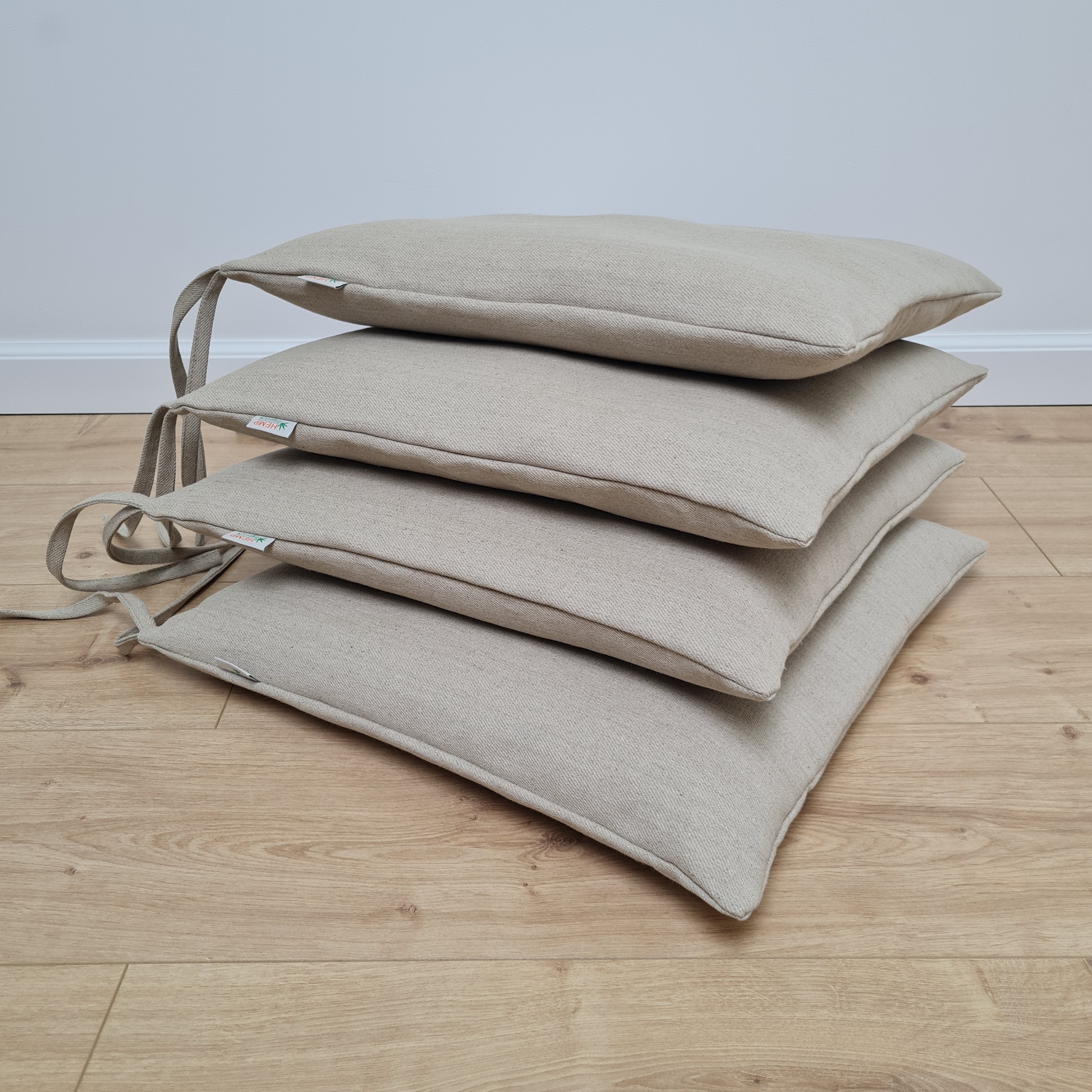 Hemp Linen seat cushion for chair with ties filled organic hemp fiber with removable covers in natural non dyed linen fabric Chair Cushion