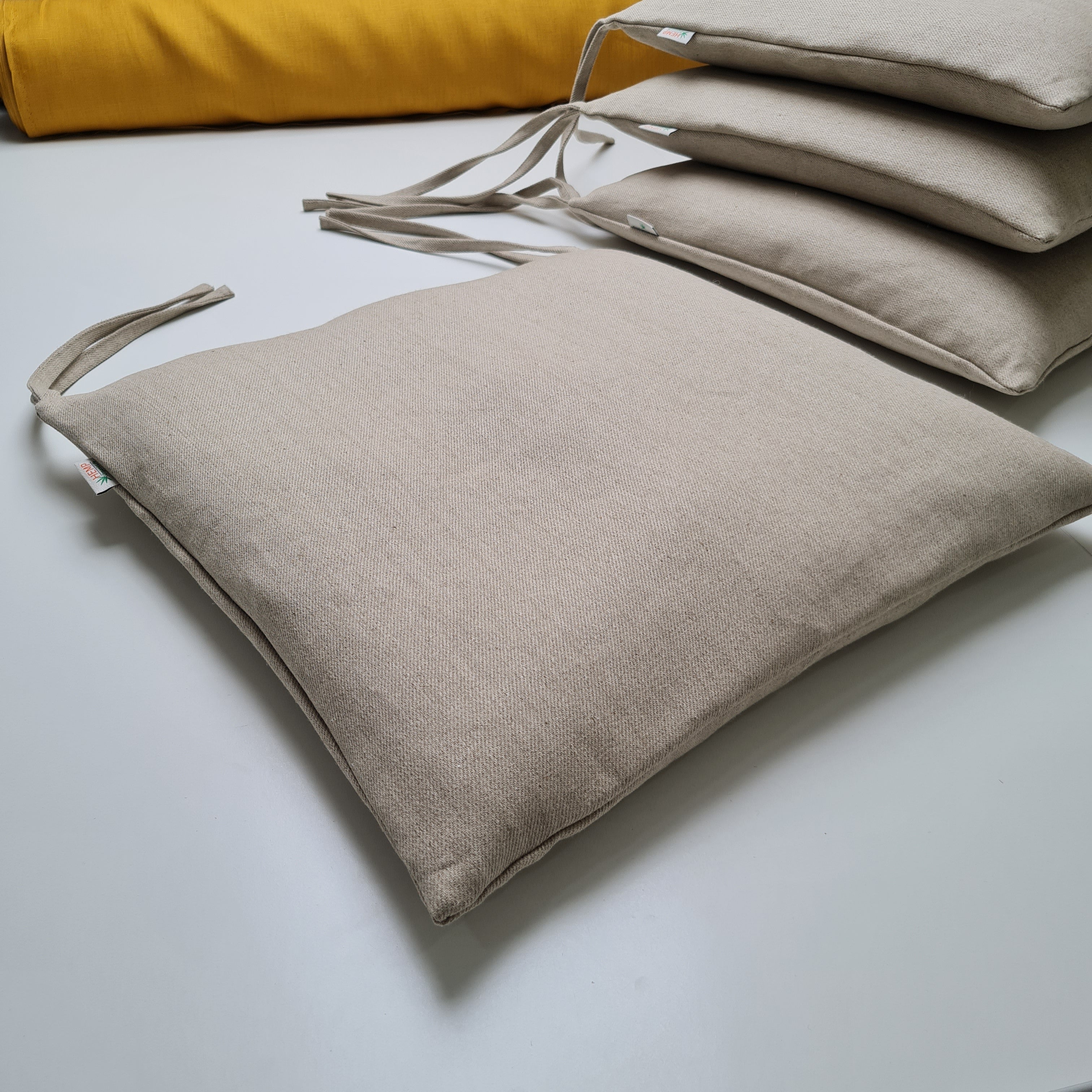 Hemp Linen seat cushion for chair with ties filled organic hemp fiber with removable covers in natural non dyed linen fabric Chair Cushion