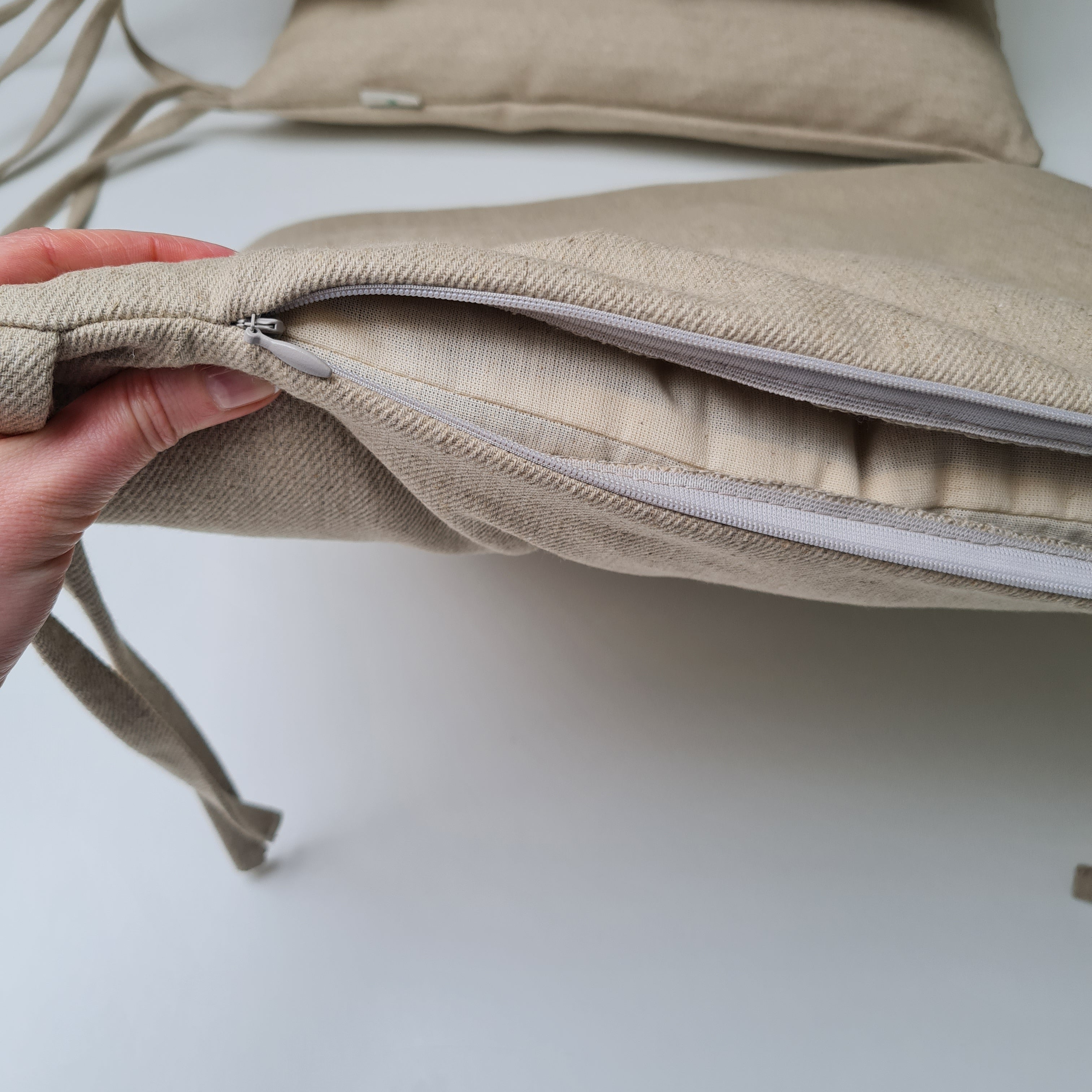 Hemp Linen seat cushion for chair with ties filled organic hemp fiber with removable covers in natural non dyed linen fabric Chair Cushion