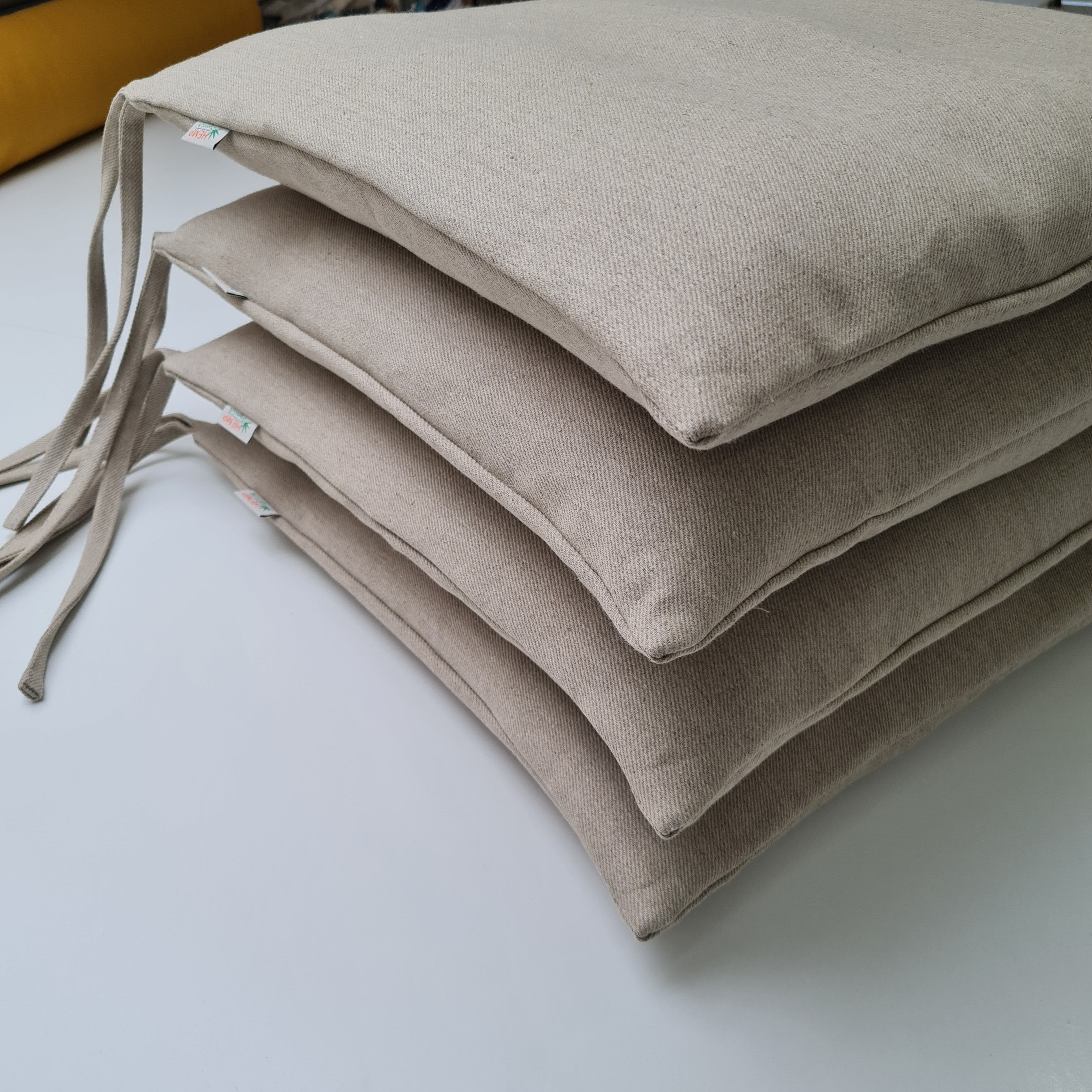 Hemp Linen seat cushion for chair with ties filled organic hemp fiber with removable covers in natural non dyed linen fabric Chair Cushion