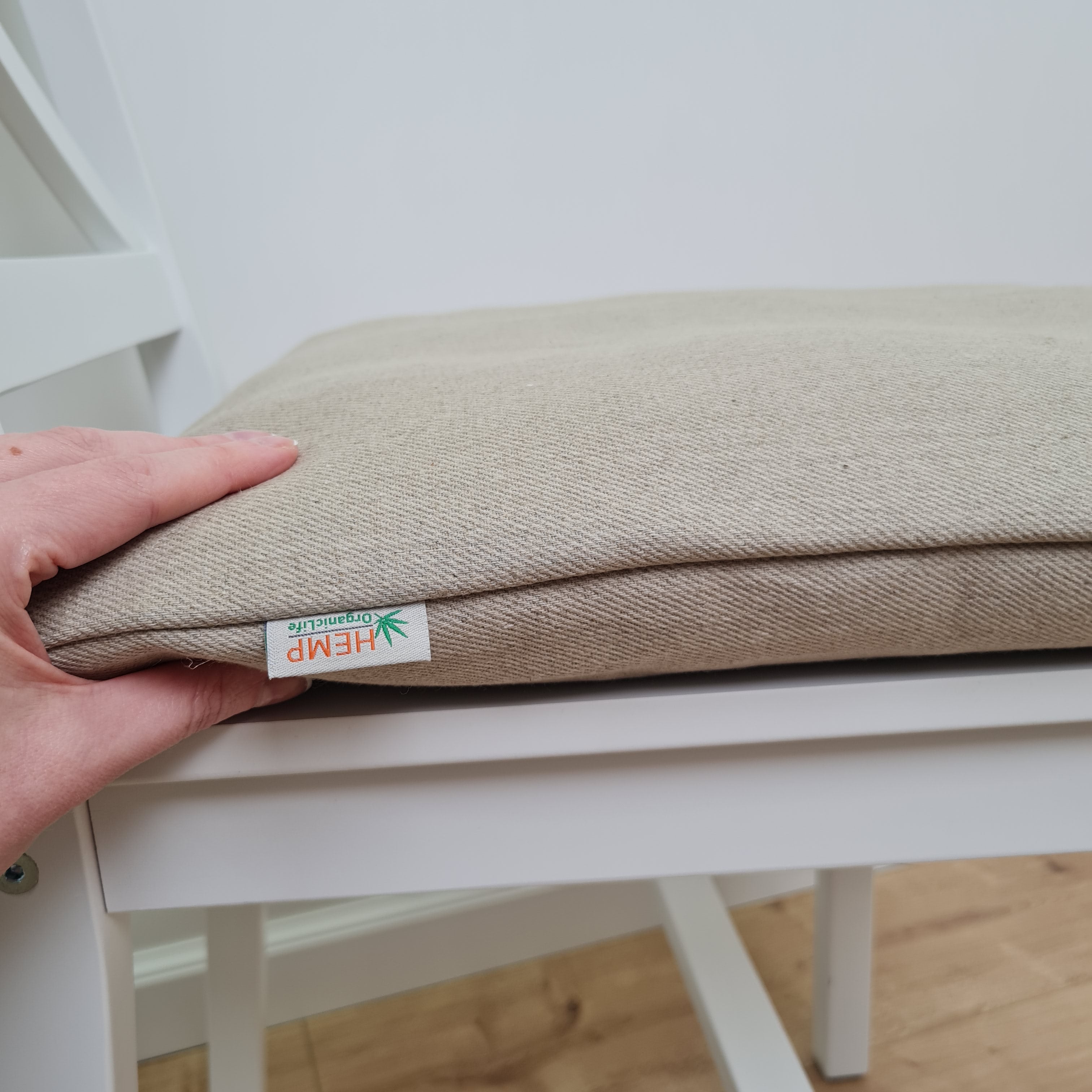 Hemp Linen seat cushion for chair with ties filled organic hemp fiber with removable covers in natural non dyed linen fabric Chair Cushion