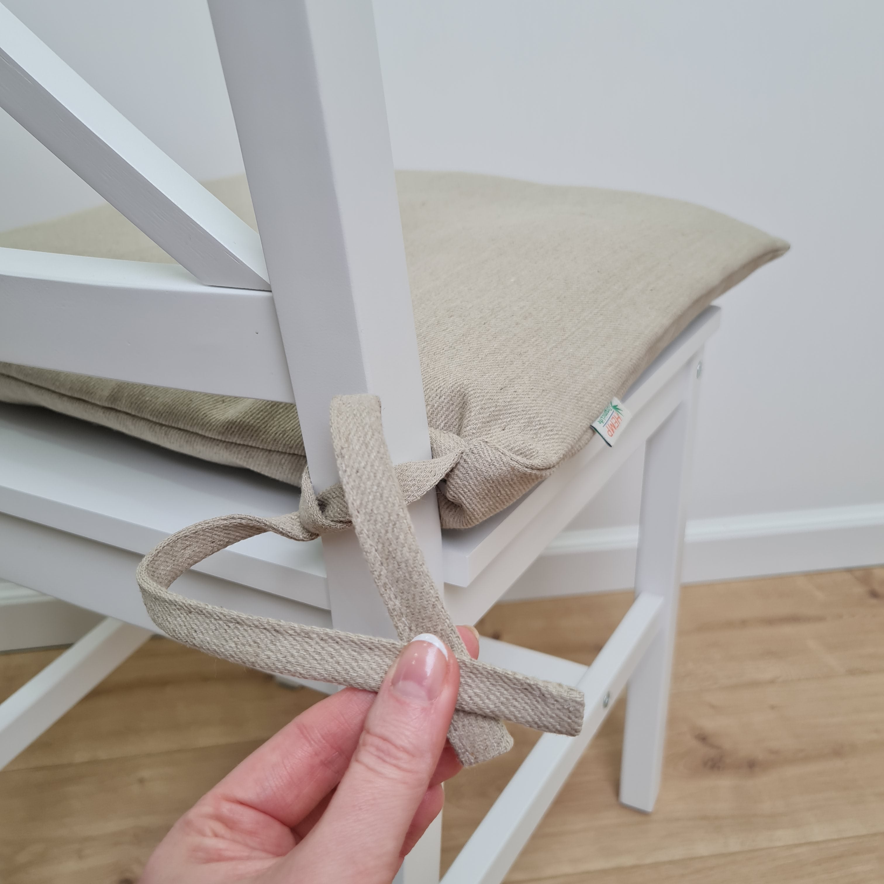 Hemp Linen seat cushion for chair with ties filled organic hemp fiber with removable covers in natural non dyed linen fabric Chair Cushion