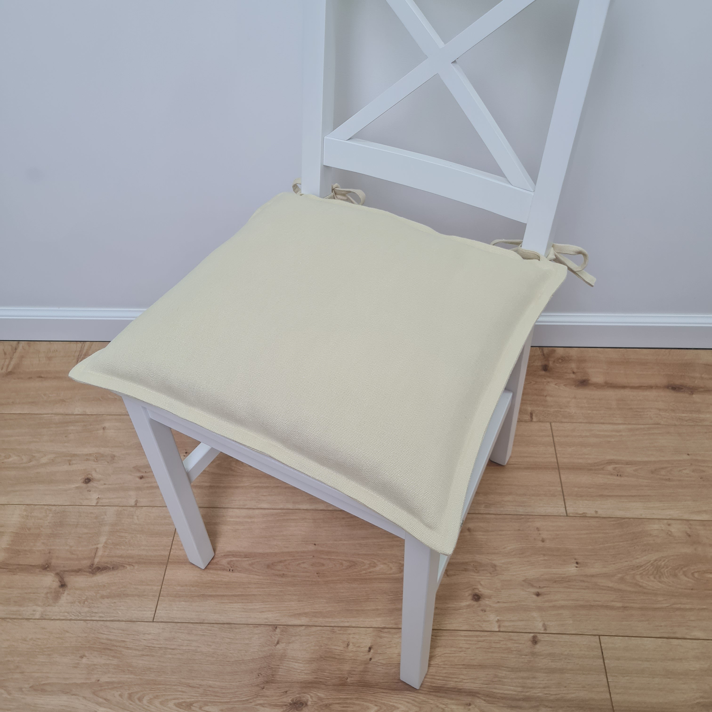 Hemp Linen Chair seat cushion for chair with ties filled organic hemp fiber with removable covers in natural light yellow linen fabric