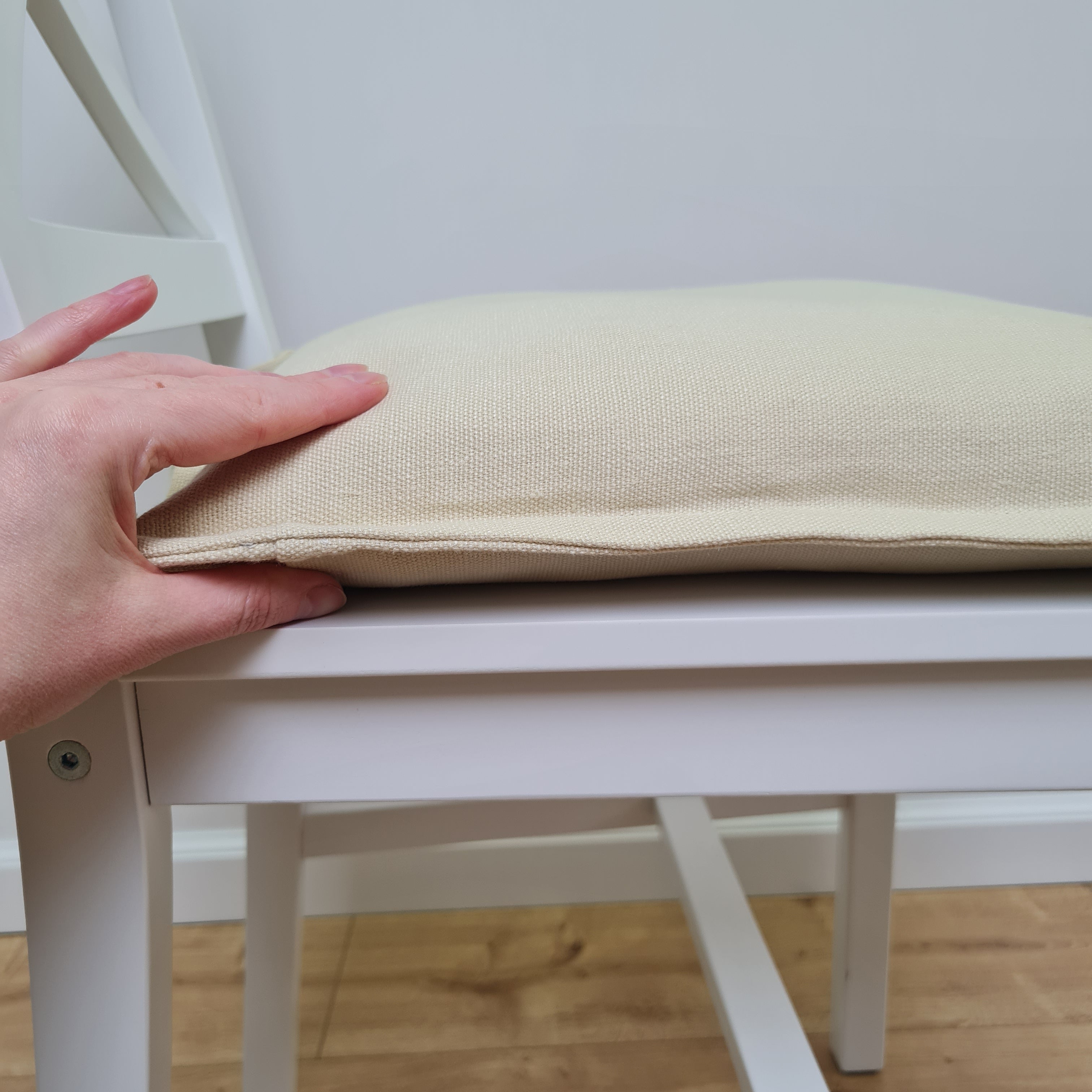 Hemp Linen Chair seat cushion for chair with ties filled organic hemp fiber with removable covers in natural light yellow linen fabric