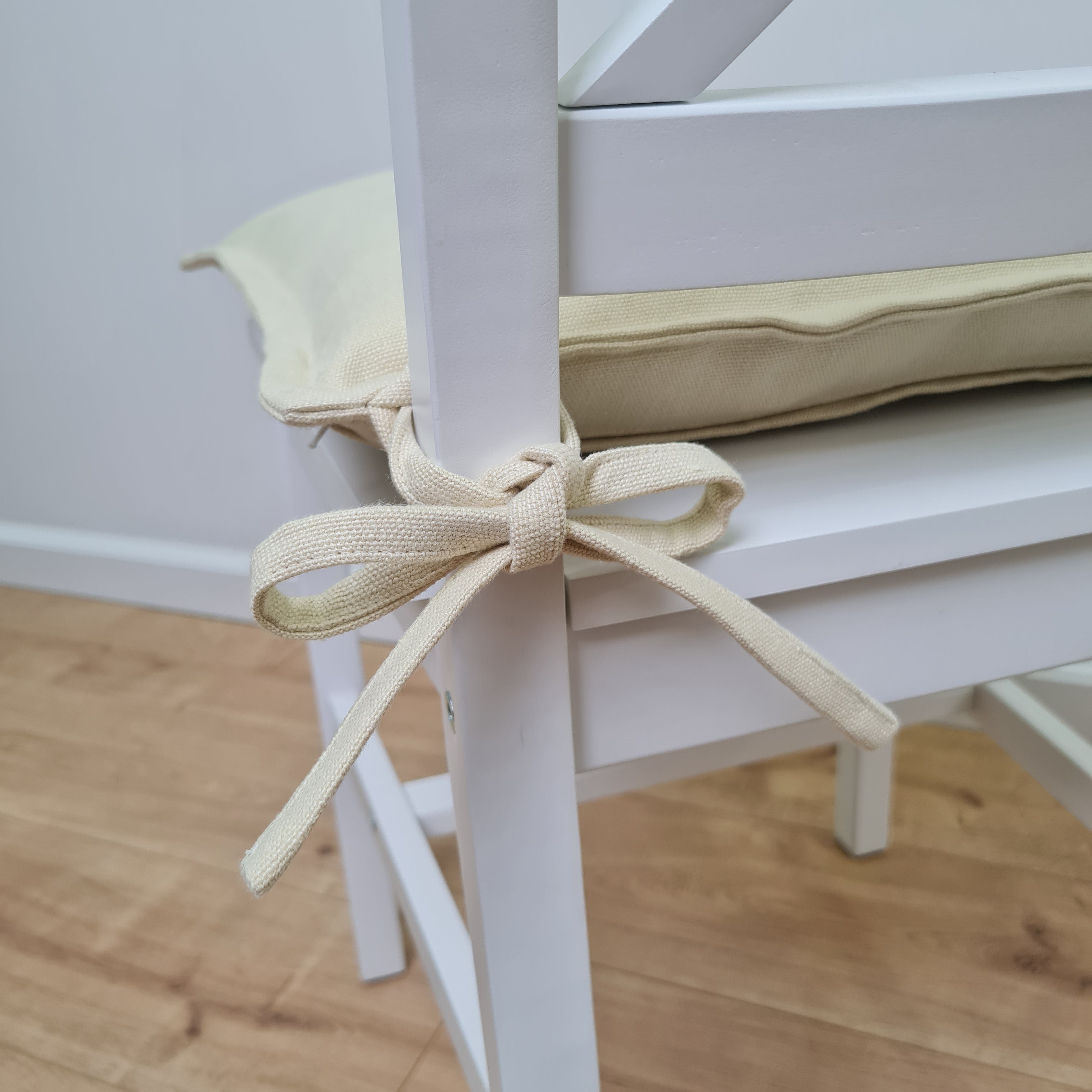 Hemp Linen Chair seat cushion for chair with ties filled organic hemp fiber with removable covers in natural light yellow linen fabric