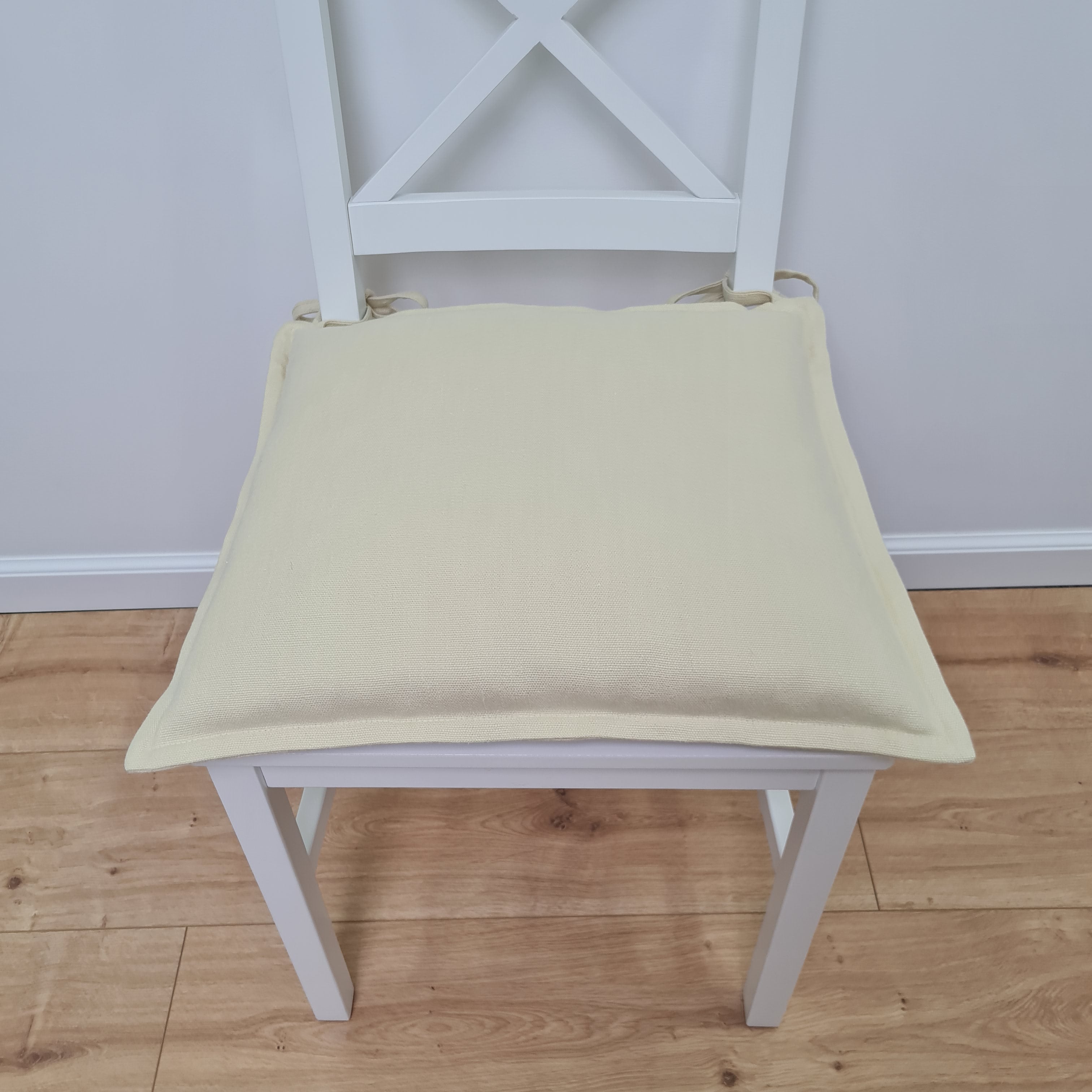 Hemp Linen Chair seat cushion for chair with ties filled organic hemp fiber with removable covers in natural light yellow linen fabric