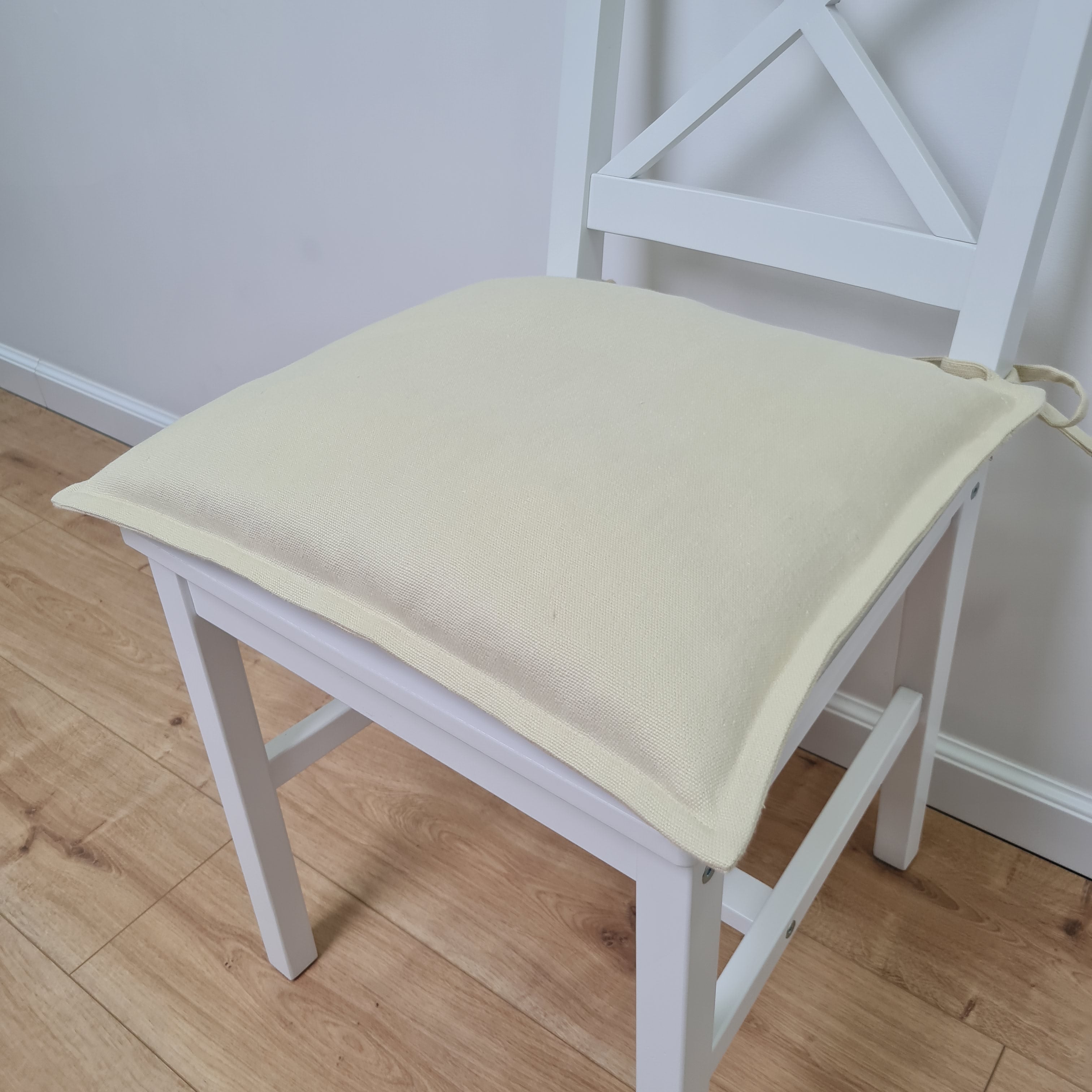 Hemp Linen Chair seat cushion for chair with ties filled organic hemp fiber with removable covers in natural light yellow linen fabric