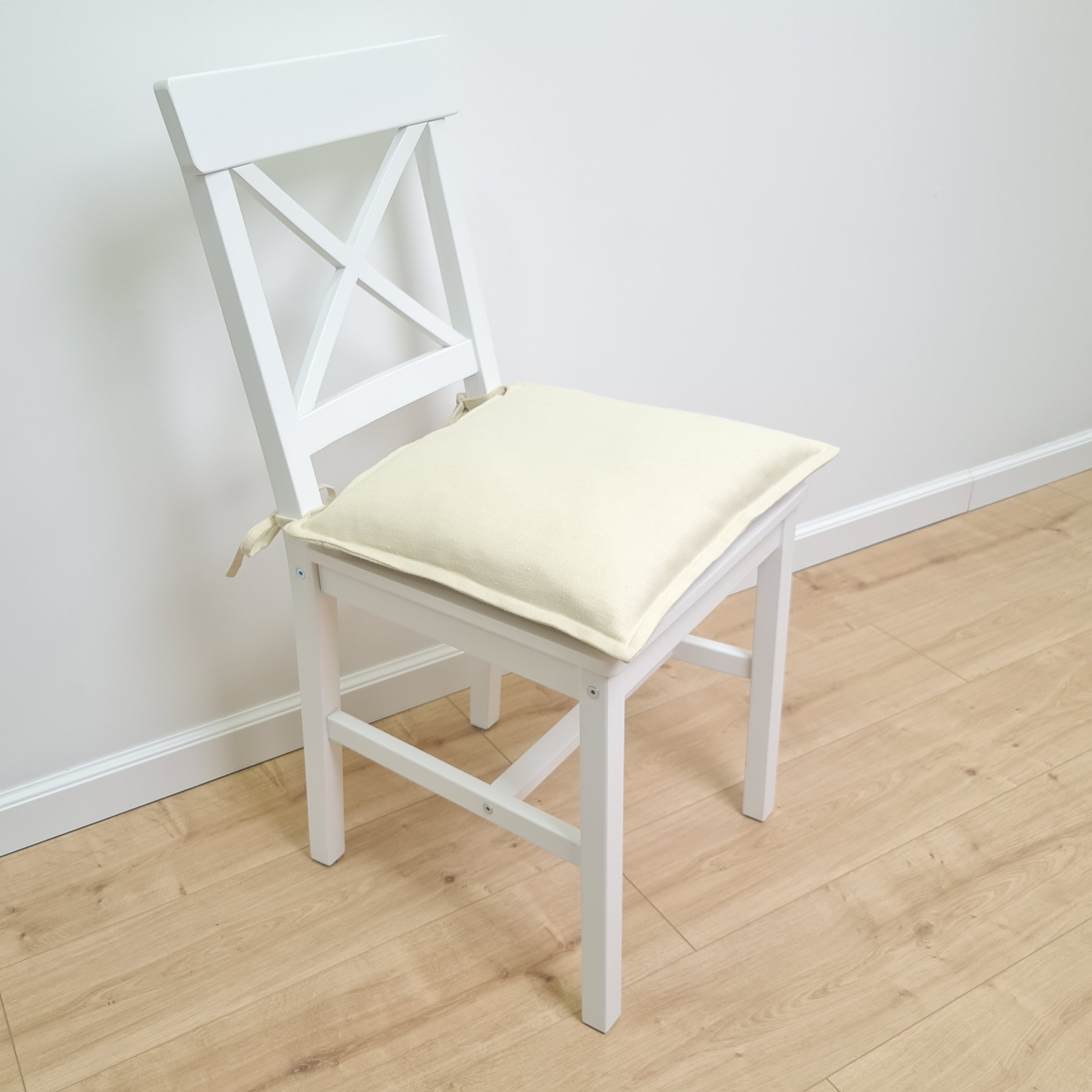 Hemp Linen Chair seat cushion for chair with ties filled organic hemp fiber with removable covers in natural light yellow linen fabric