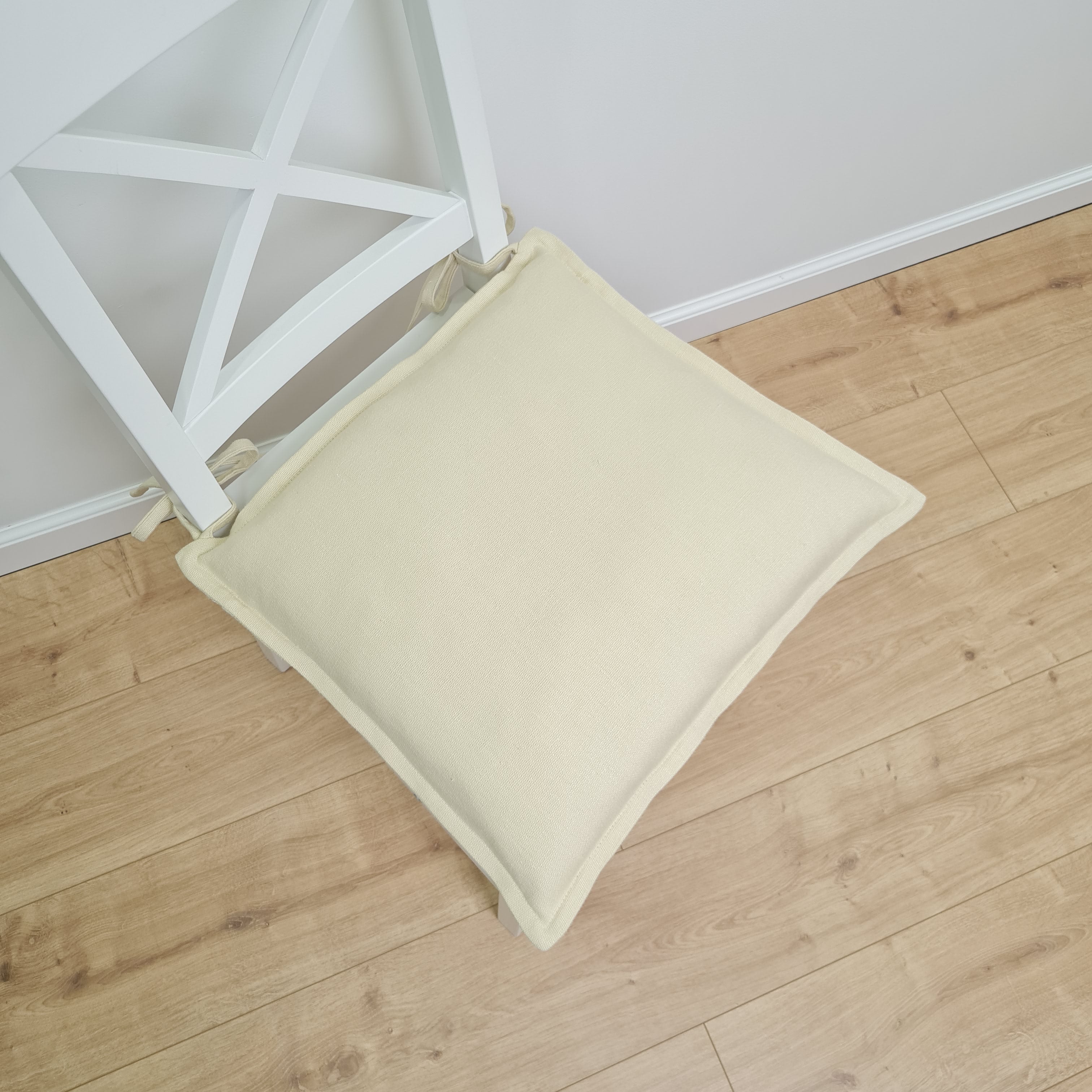 Hemp Linen Chair seat cushion for chair with ties filled organic hemp fiber with removable covers in natural light yellow linen fabric