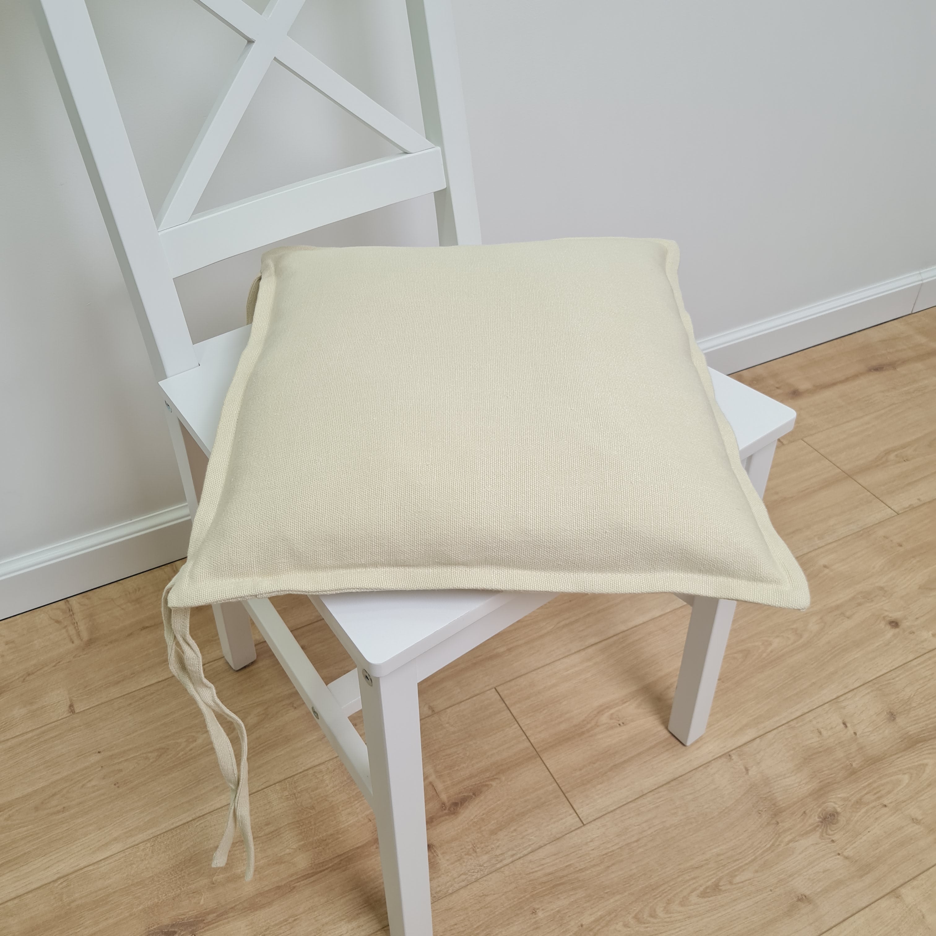 Hemp Linen Chair seat cushion for chair with ties filled organic hemp fiber with removable covers in natural light yellow linen fabric