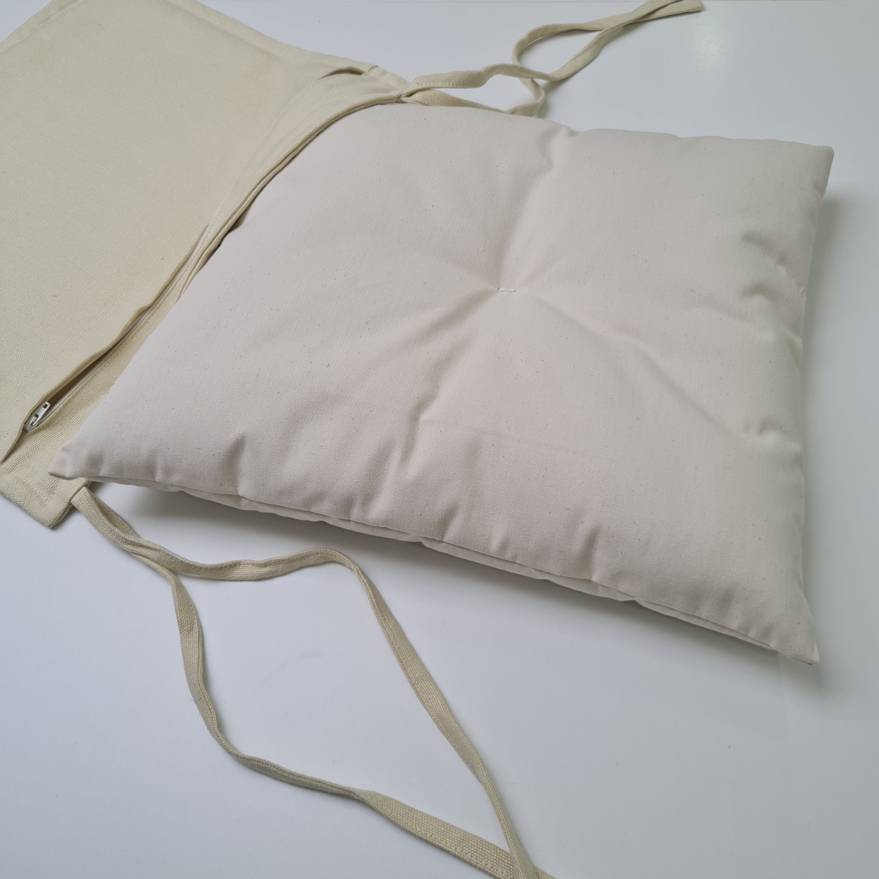 Hemp Linen Chair seat cushion for chair with ties filled organic hemp fiber with removable covers in natural light yellow linen fabric