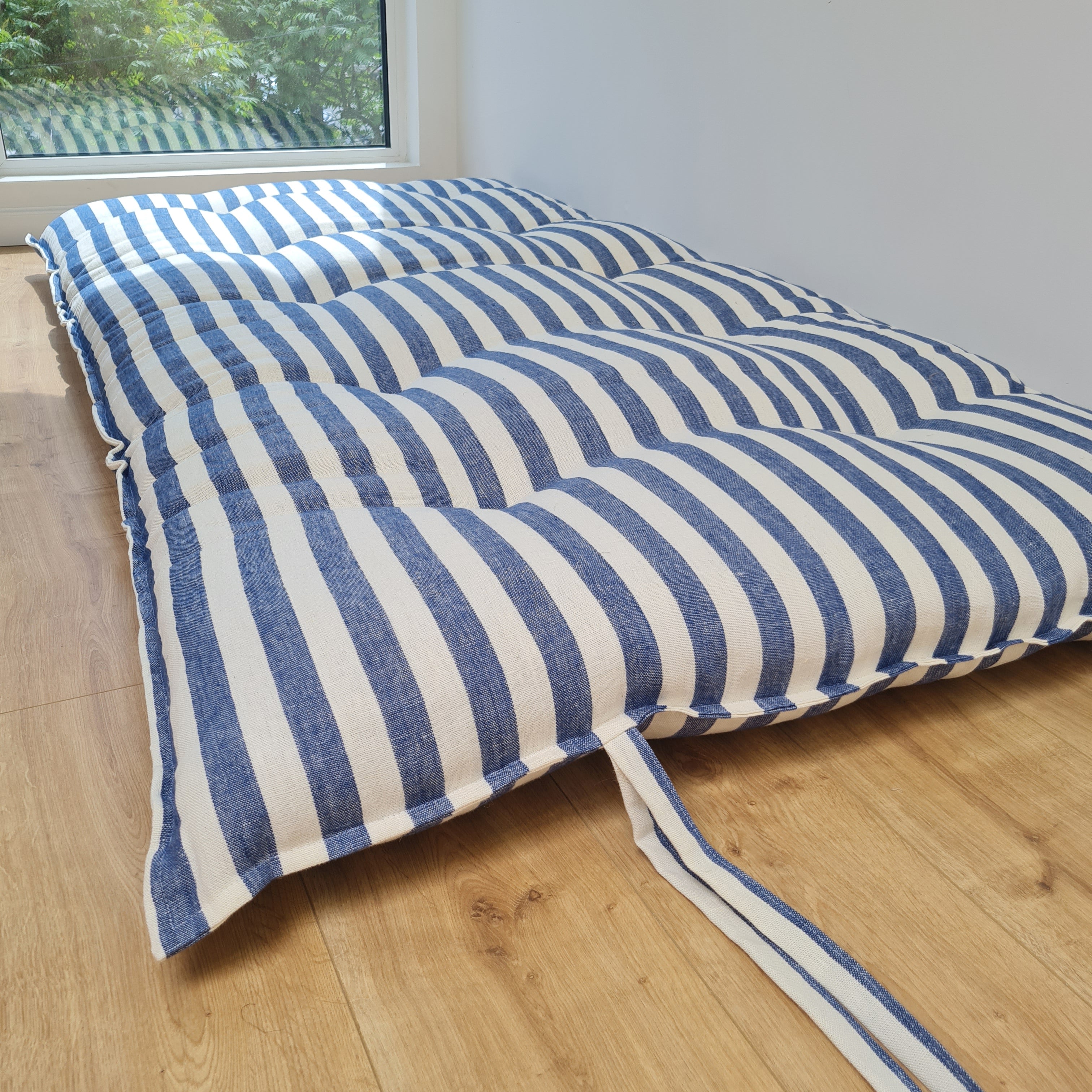 HEMP Shikibuton mat Shiki futon 3” thick filled organic Hemp fiber in natural linen fabric Custom Size Hand made topper with ties