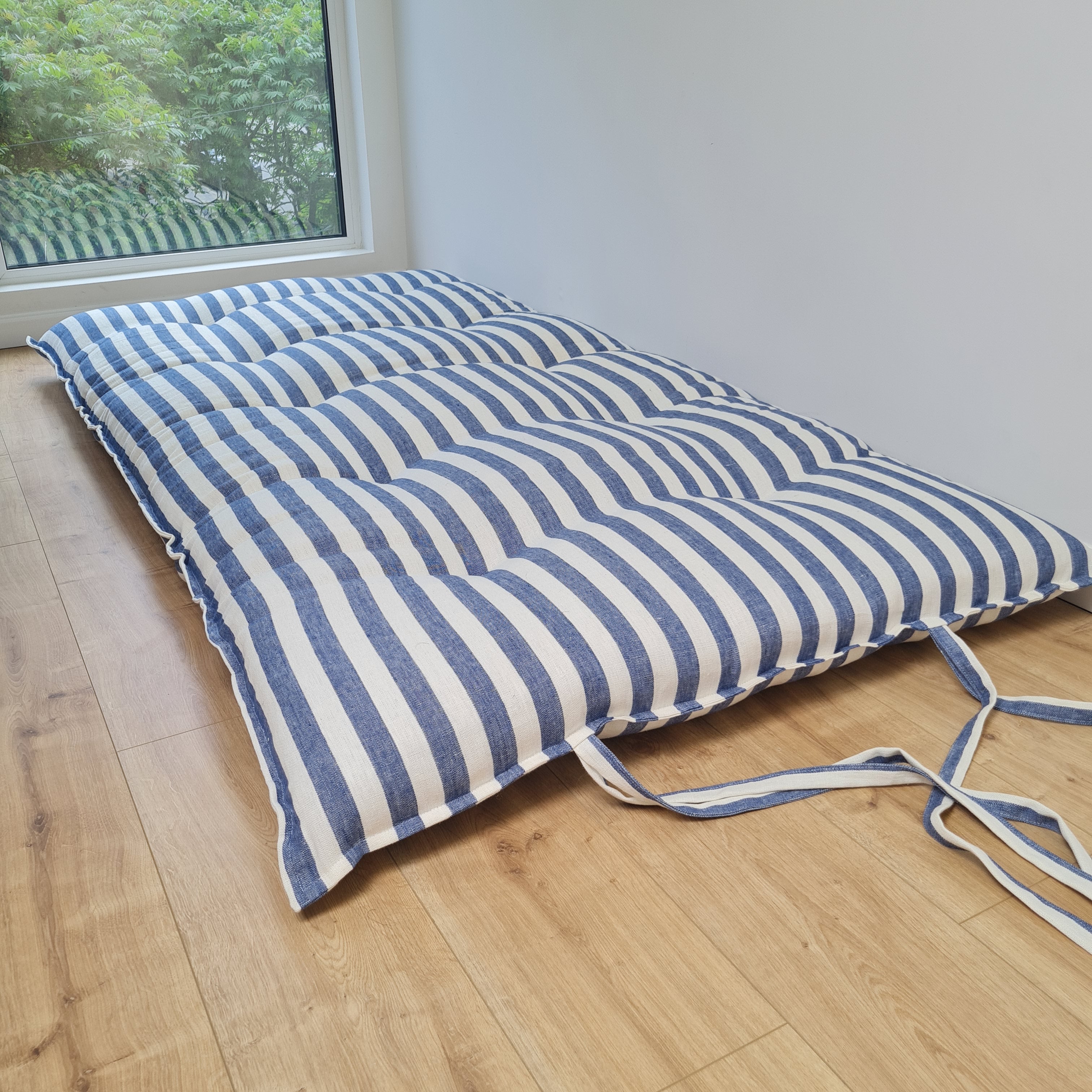 HEMP Shikibuton mat Shiki futon 3” thick filled organic Hemp fiber in natural linen fabric Custom Size Hand made topper with ties