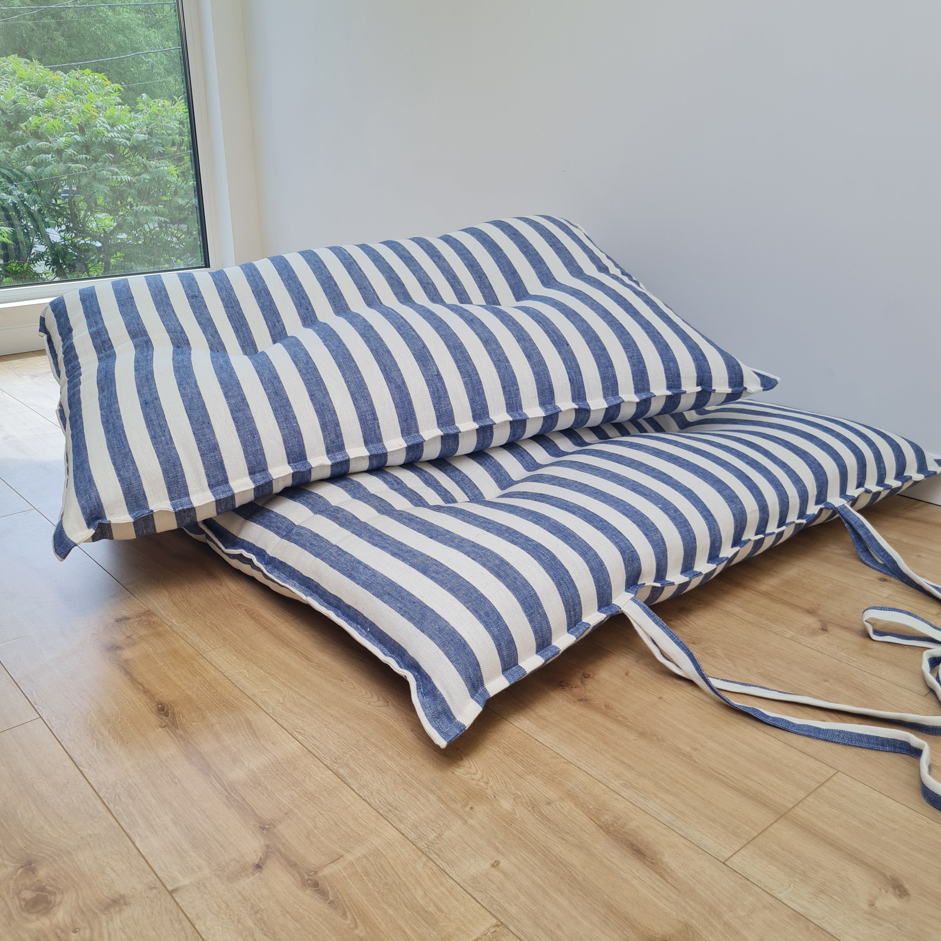 HEMP Shikibuton mat Shiki futon 3” thick filled organic Hemp fiber in natural linen fabric Custom Size Hand made topper with ties