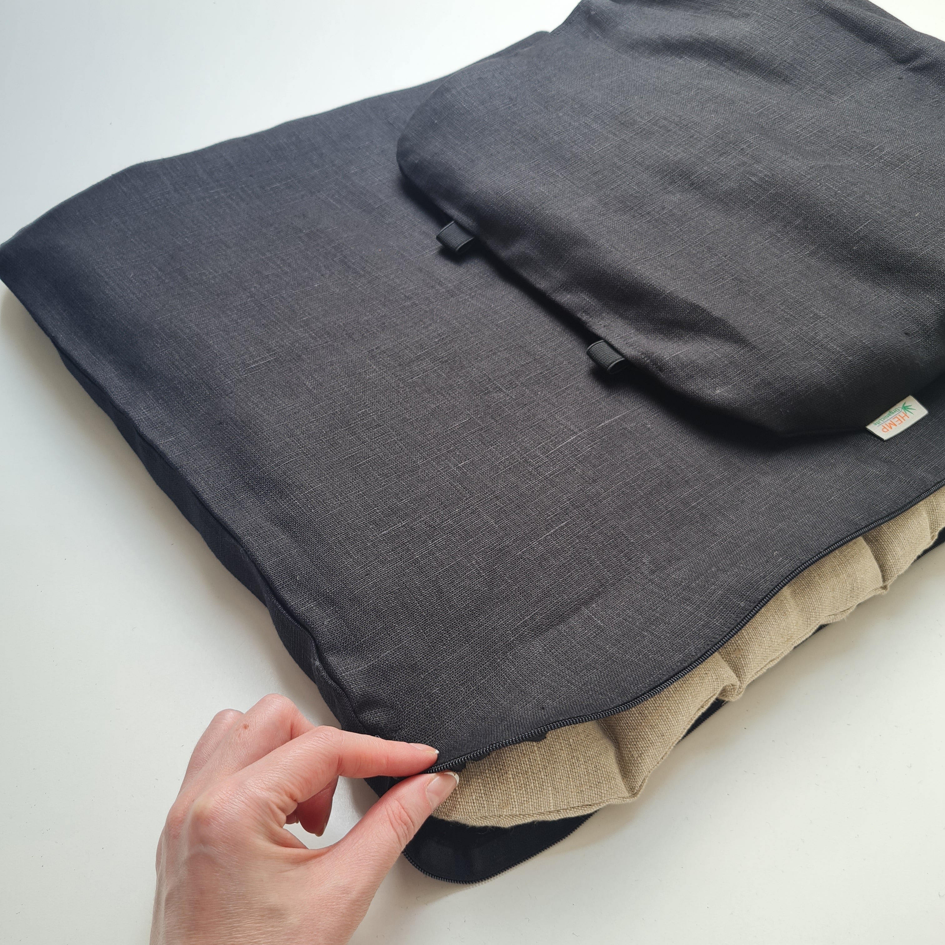 Removable Natural Linen Cover for our Buckwheat Car Seat Cushions (Zipper, Strap Holes)