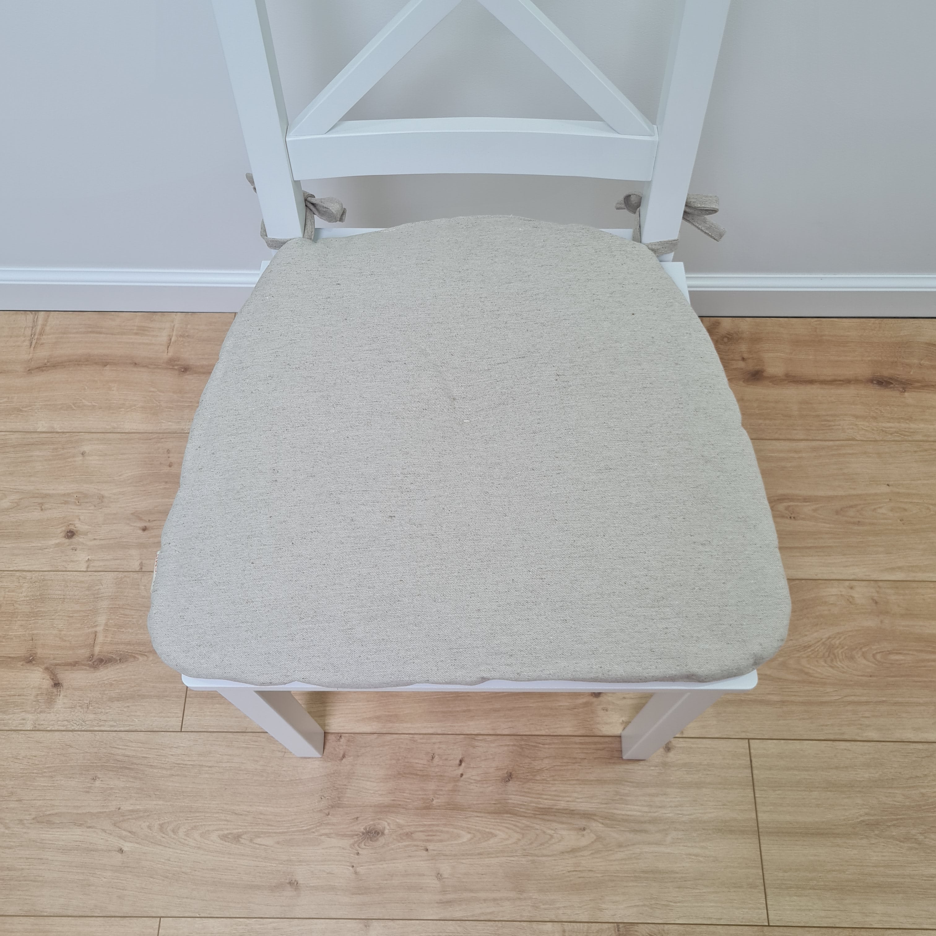 Hemp Linen seat cushion for chair with ties filled organic hemp fiber in natural linen fabric