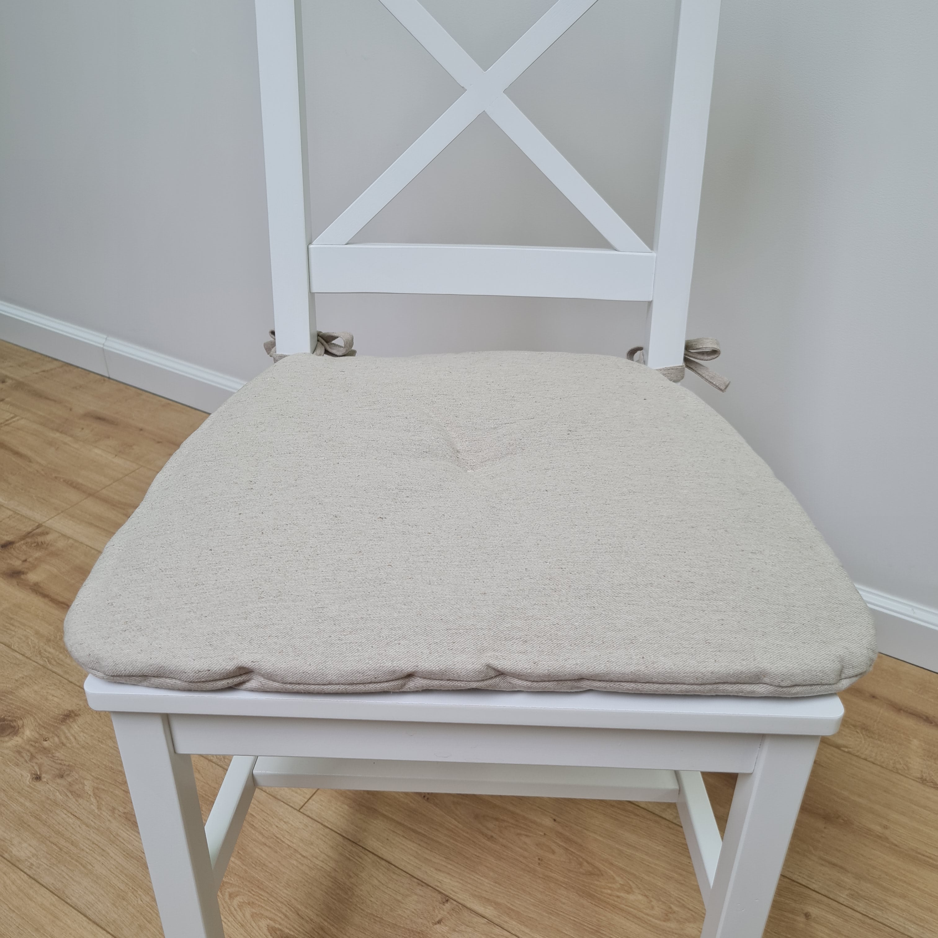 Hemp Linen seat cushion for chair with ties filled organic hemp fiber in natural linen fabric