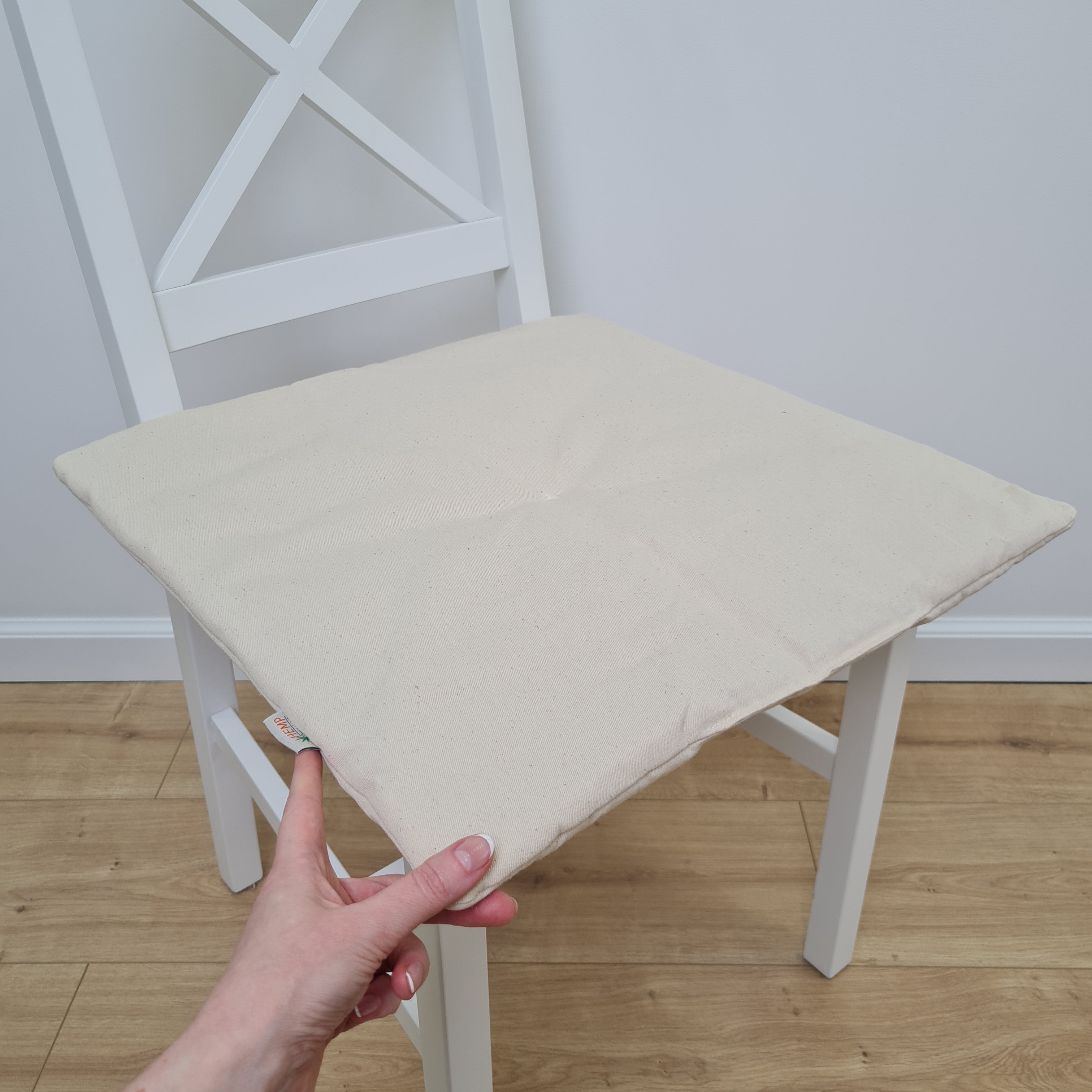 18" x 18" (45x45cm) Hemp cotton seat Cushion for chair without ties filled organic hemp fiber in natural cotton fabric