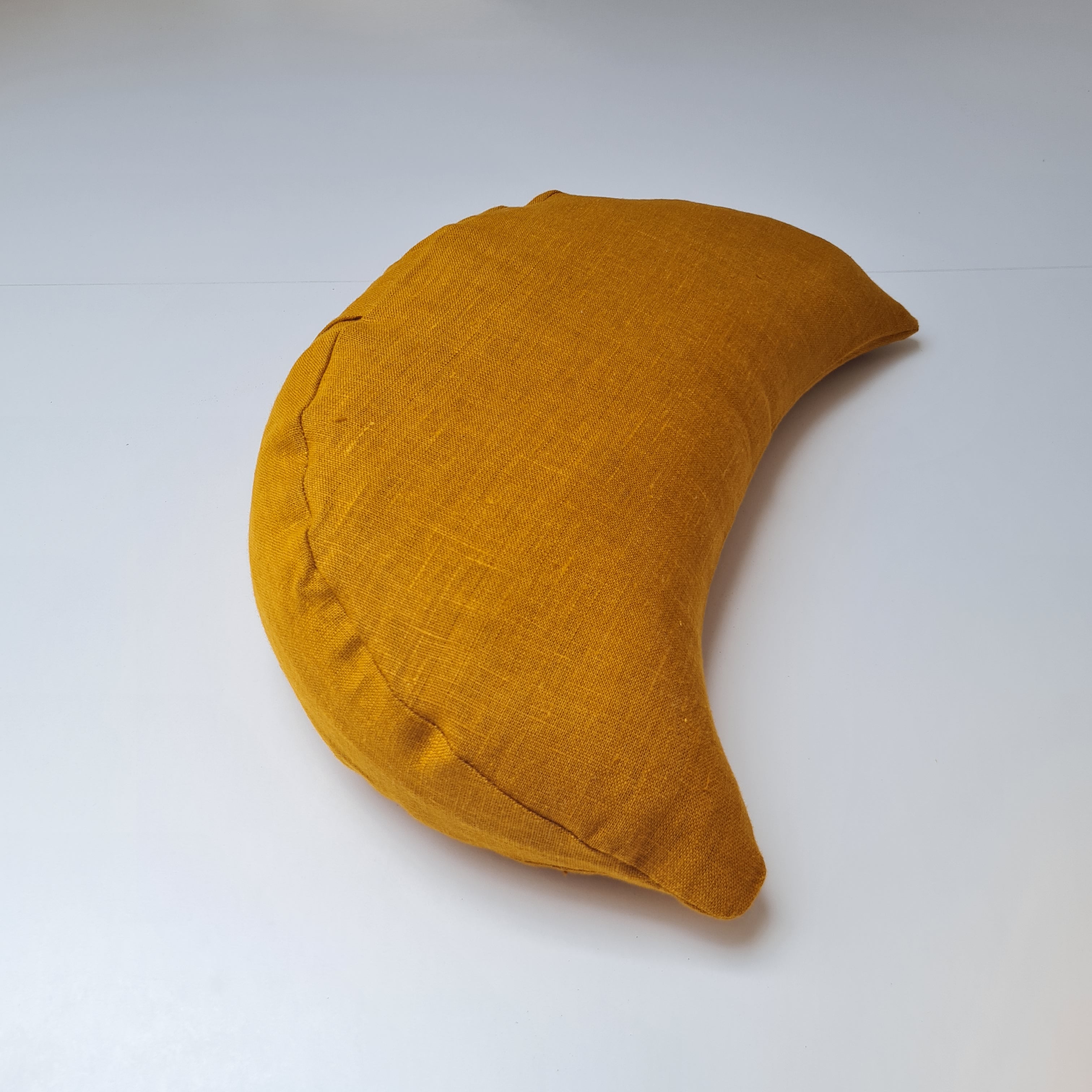 Mustard linen meditation Cresсent cushion filled with buckwheat hulls Yoga support pillow