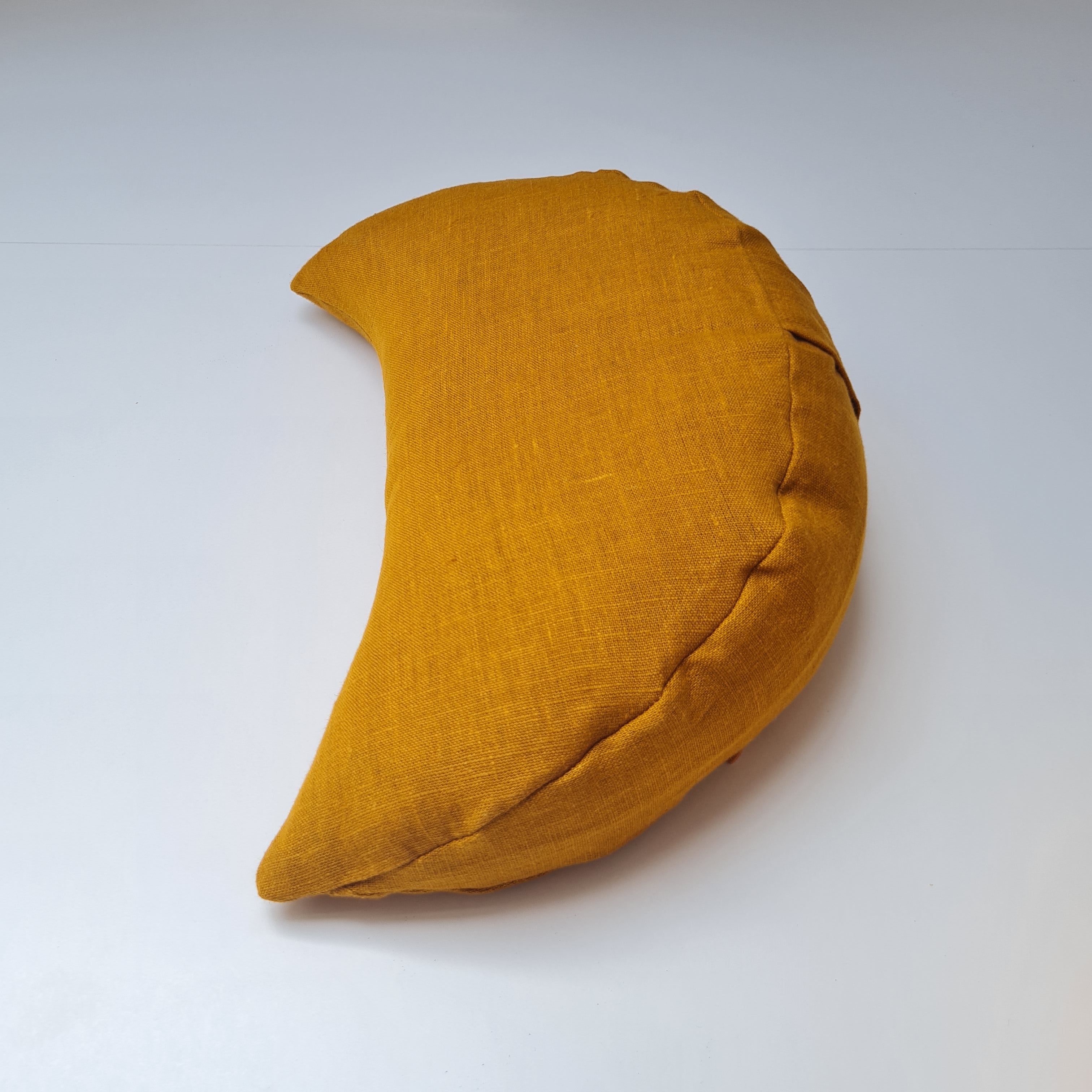 Mustard linen meditation Cresсent cushion filled with buckwheat hulls Yoga support pillow