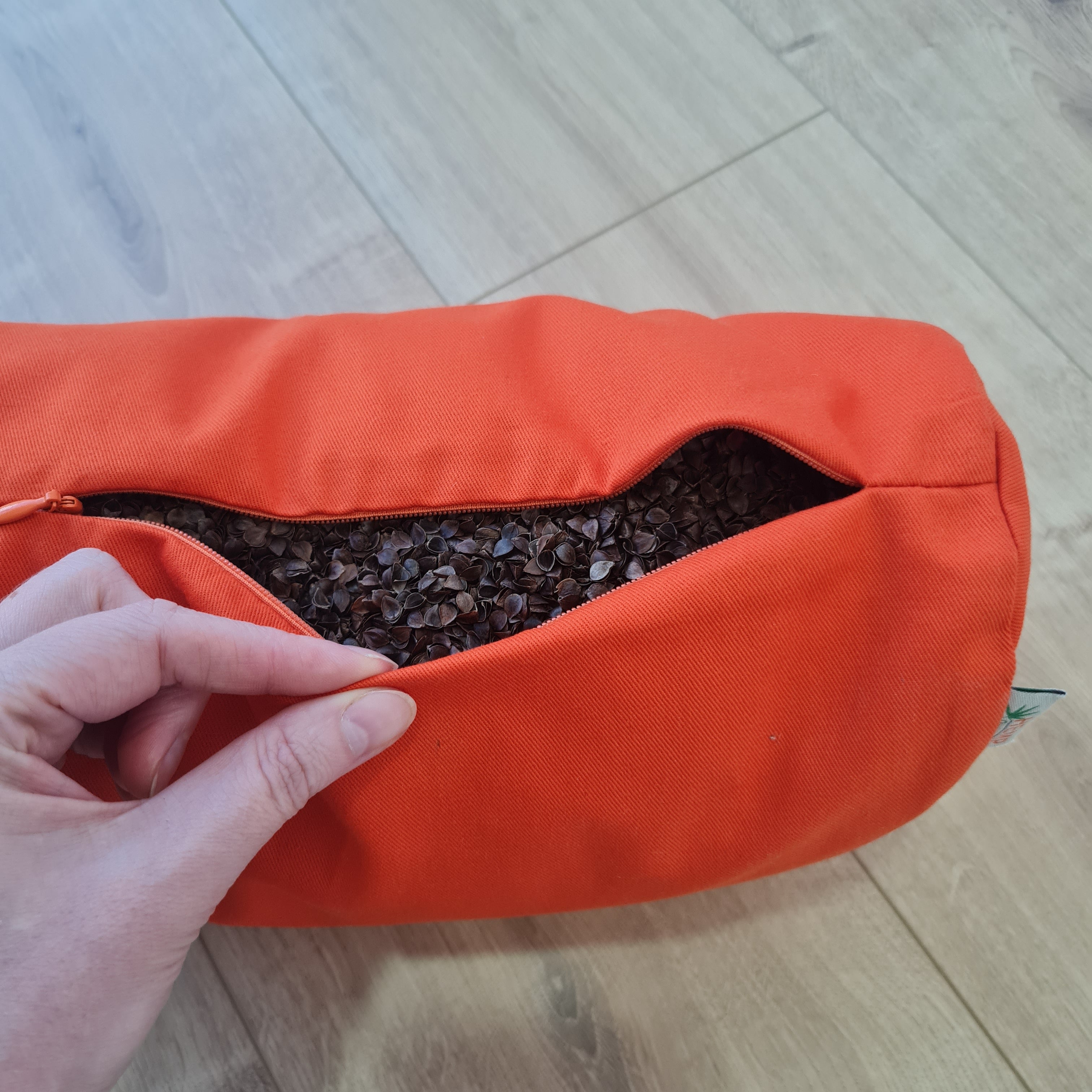 Orange Cotton Bolster filled organic Buckwheat hulls yoga pillow Meditation pillow natural cotton fabric