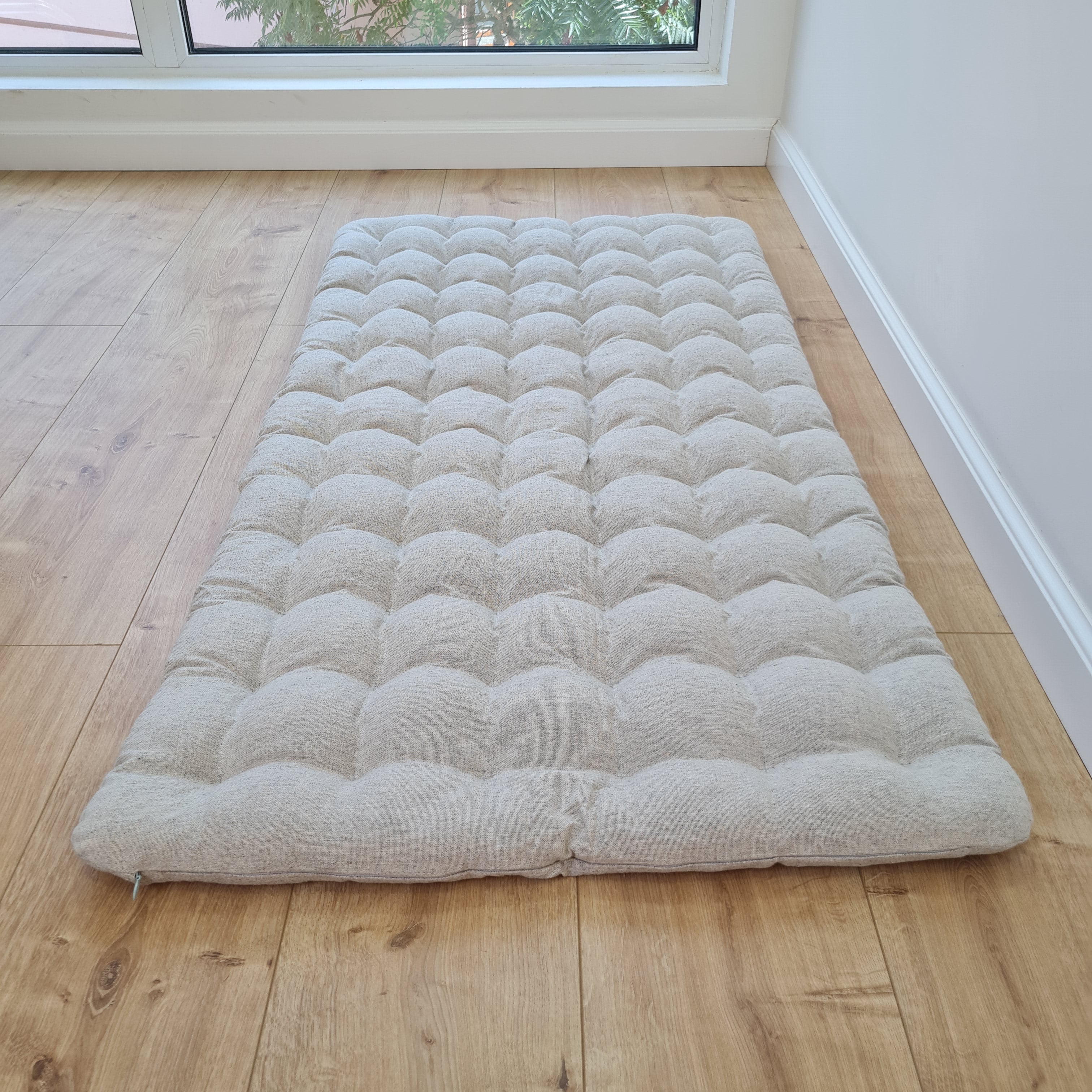 24" x 43" (60x110cm) Natural HEMP floor topper filled organic buckwheat hulls filling yoga mat multi chamber futon in hemp fabric