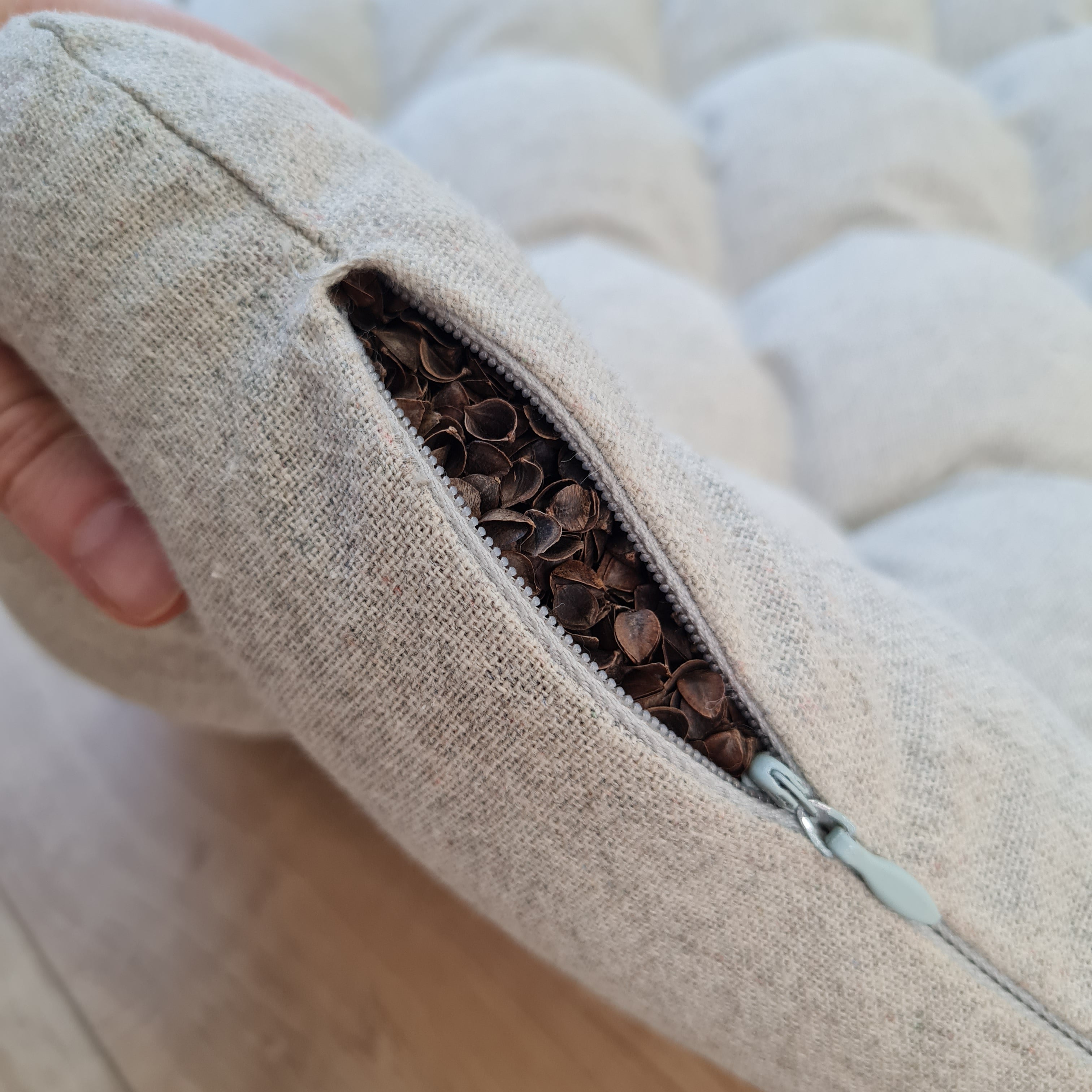 24" x 43" (60x110cm) Natural HEMP floor topper filled organic buckwheat hulls filling yoga mat multi chamber futon in hemp fabric