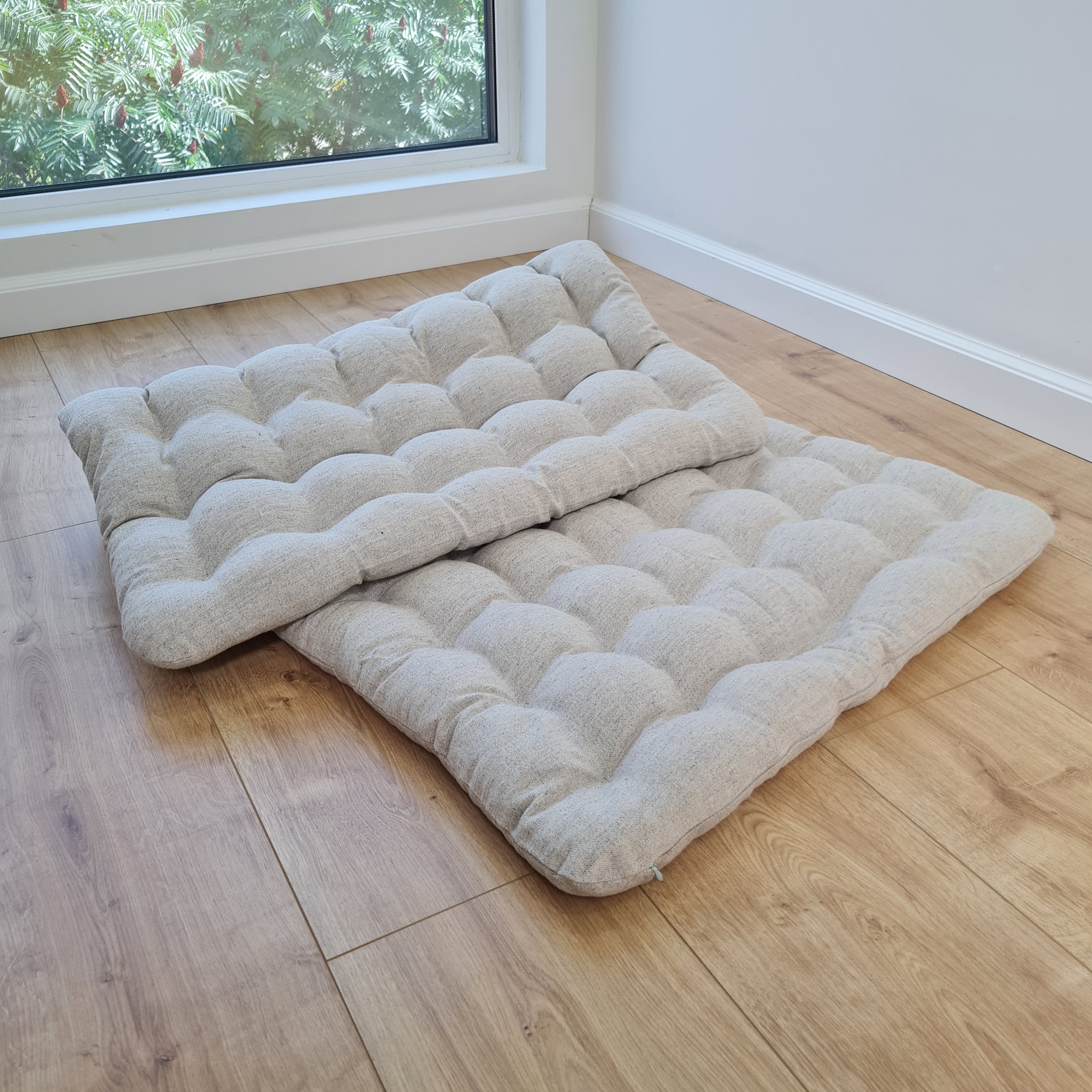 24" x 43" (60x110cm) Natural HEMP floor topper filled organic buckwheat hulls filling yoga mat multi chamber futon in hemp fabric