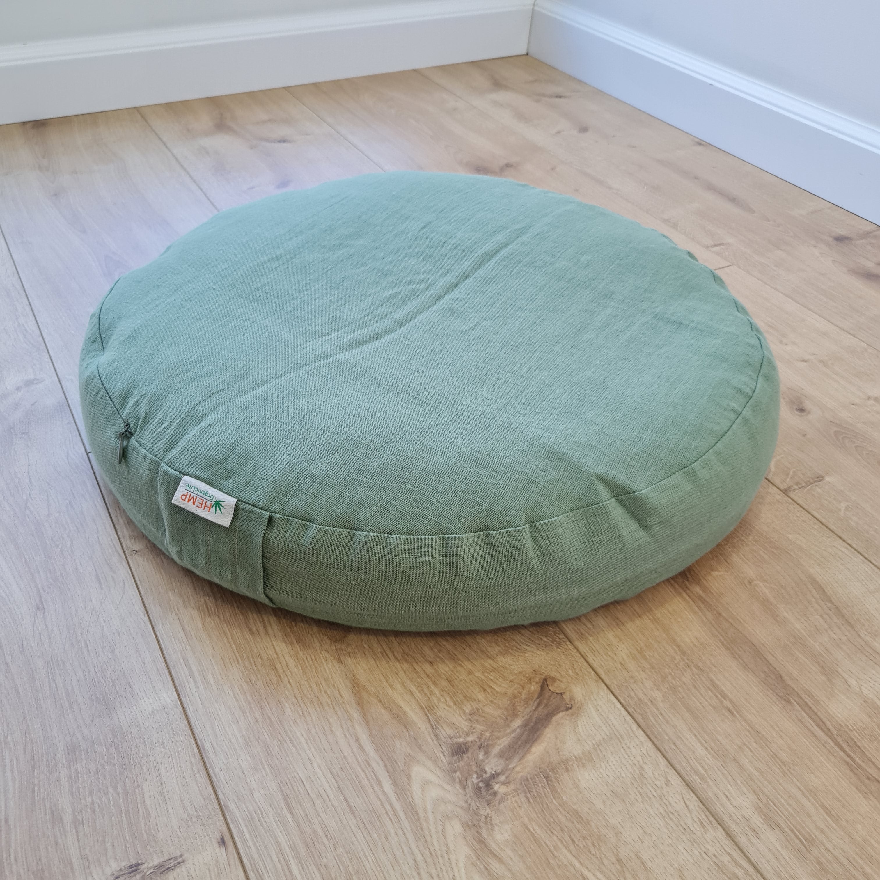 Zafu Linen floor cushion with Buckwheat hulls /Organic Meditation cushion/buckwheat