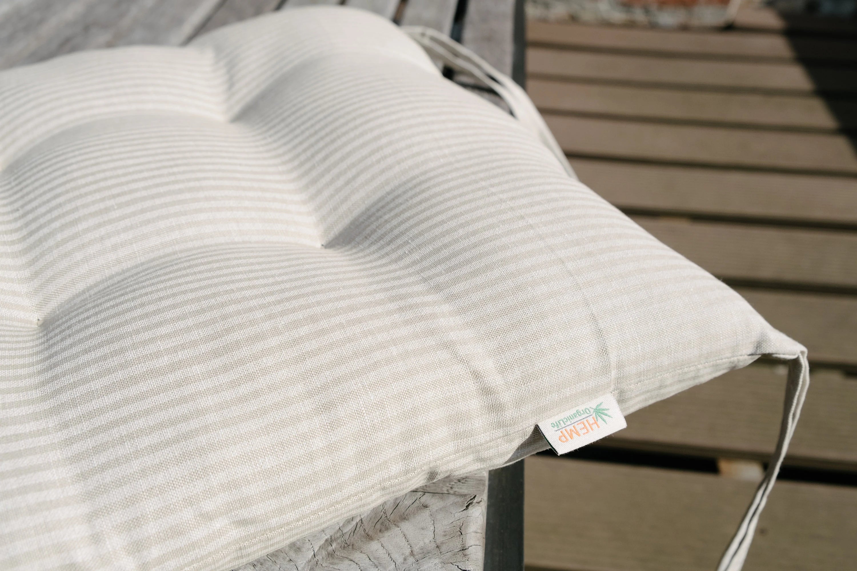 Hemp Linen seat cushion in Stripe for chair with ties filled organic hemp fiber in Natural Linen fabric in Stripe Chair Cushion Pillow seat