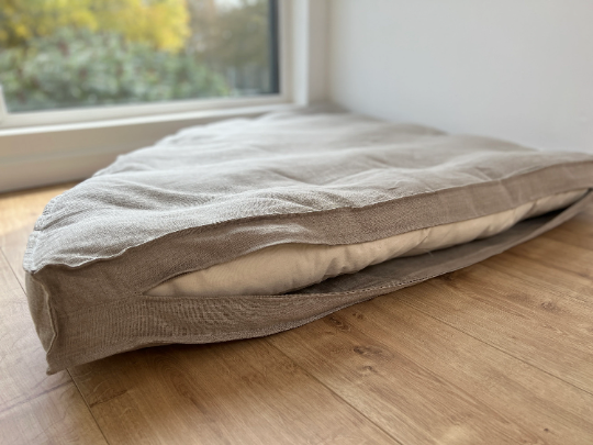 Hemp Reading nook cushion with removable cover Hemp fiber filler in cotton fabric with linen light pink cover/Floor cushion custom made size