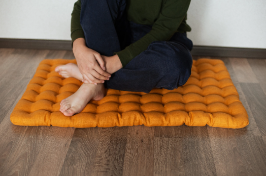 Kids Zabuton Mat Linen Floor Cushion with Buckwheat hulls 23x35/  Meditation cushion for Yoga studio/ Massage Natural Pillow seat