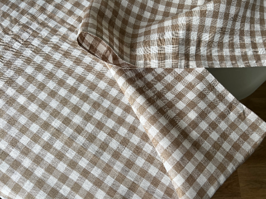 Linen tablecloth in square pattern. Size 45"x57" natural linen fabric. Natural dinning tablecloth