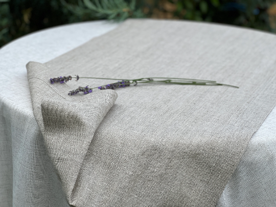 Linen tablecloth in square pattern. Size 45"x57" natural linen fabric. Natural dinning tablecloth