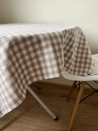 Linen tablecloth in square pattern. Size 45"x57" natural linen fabric. Natural dinning tablecloth