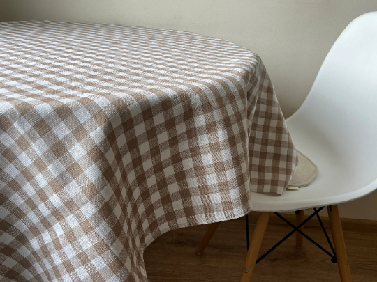 Linen tablecloth in square pattern. Size 45"x57" natural linen fabric. Natural dinning tablecloth