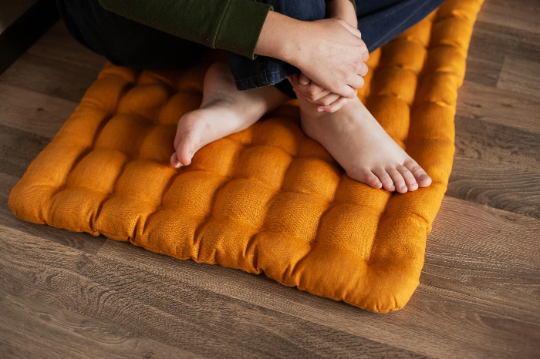 Kids Zabuton Mat Linen Floor Cushion with Buckwheat hulls 23"x35"/ Meditation cushion for Yoga studio/ Massage Natural Pillow seat