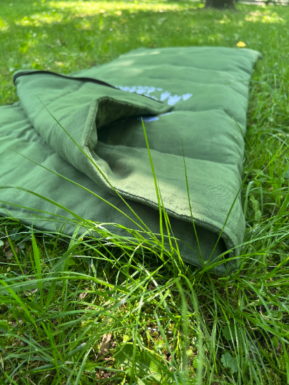 Toddler HEMP Linen Sleeping bag Green "Adventurer" School Nap Mat Kids organic Hemp Fiber Filling in Linen Fabric Blanket Hand Made