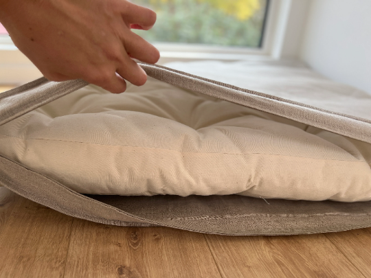 Hemp Reading nook cushion with removable cover Hemp fiber filler in cotton fabric with linen non-dyed cover/ Floor cushion custom made size