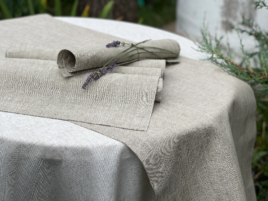 Custom Linen Placemats Sets with Runner natural non-dyed Rough Linen table set of 1 runner and 4 pcs placemats