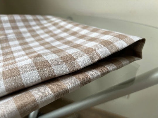 Linen tablecloth in square pattern. Size 45"x57" natural linen fabric. Natural dinning tablecloth