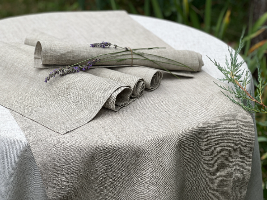 Custom Linen Placemats Sets with Runner natural non-dyed Rough Linen table set of 1 runner and 4 pcs placemats