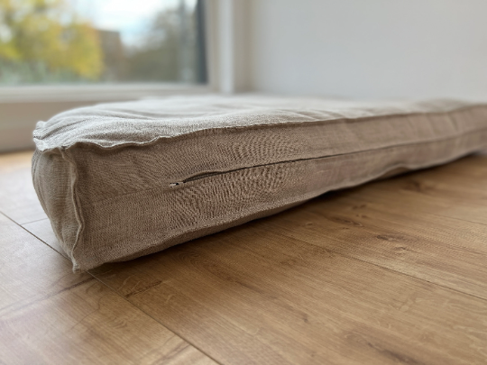 Hemp Reading nook cushion with removable cover Hemp fiber filler in cotton fabric with linen non-dyed cover/ Floor cushion custom made size