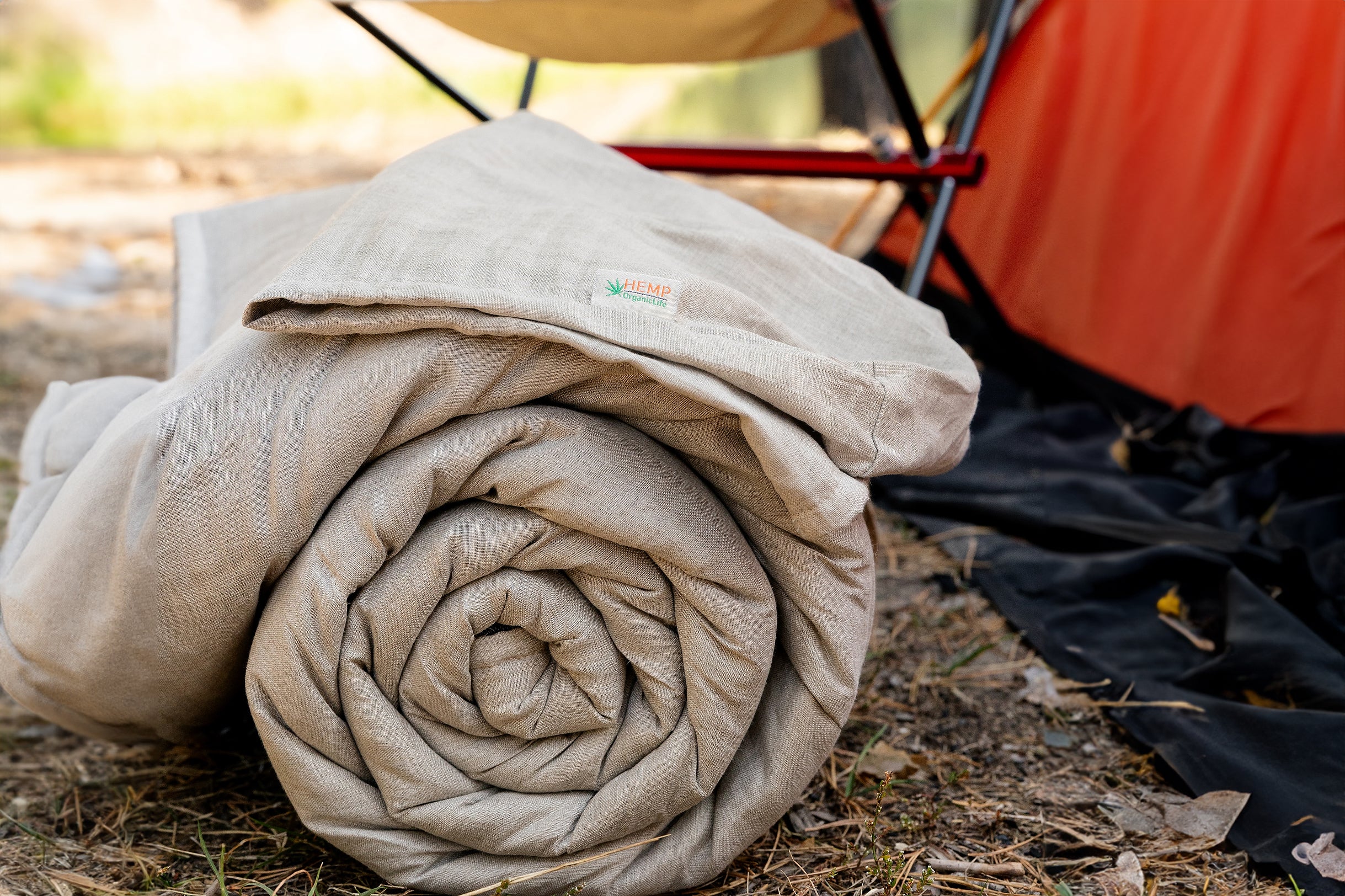 Organic HEMP Sleeping bag in linen fabric- organic hemp fiber filling + linen non-dyed fabric - blanket quilt, hand made