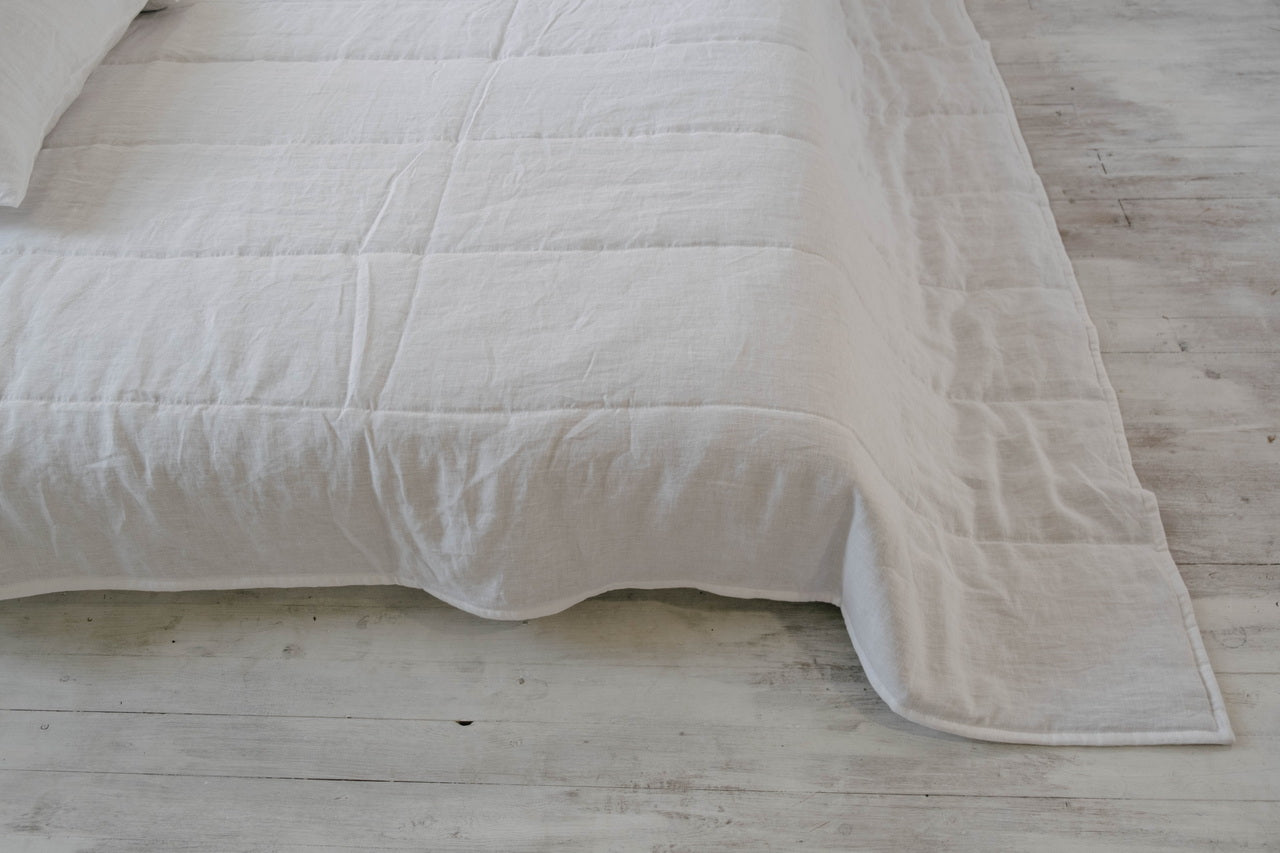 White Natural HEMP Linen blanket quilt in stripe- linen organic fabric + filler organic Hemp fiber - Full Queen King custom sizes