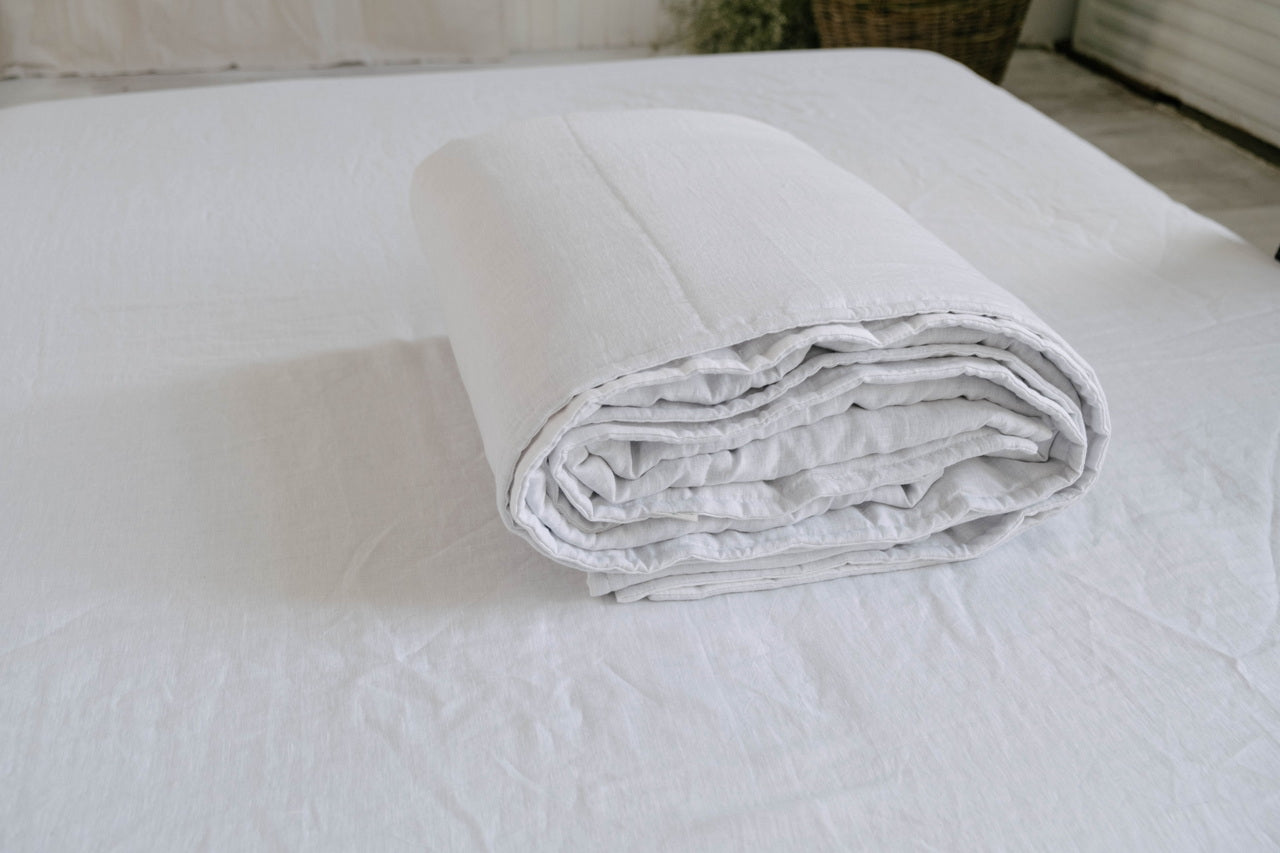 White Natural HEMP Linen blanket quilt in stripe- linen organic fabric + filler organic Hemp fiber - Full Queen King custom sizes