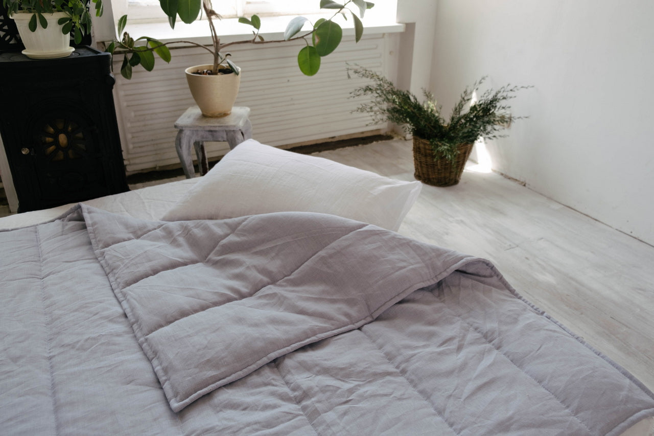 HEMP Linen blanket organic Hemp fiber filling in Natural Linen Fabric Full Twin Queen custom size cozy organic quilted blanket