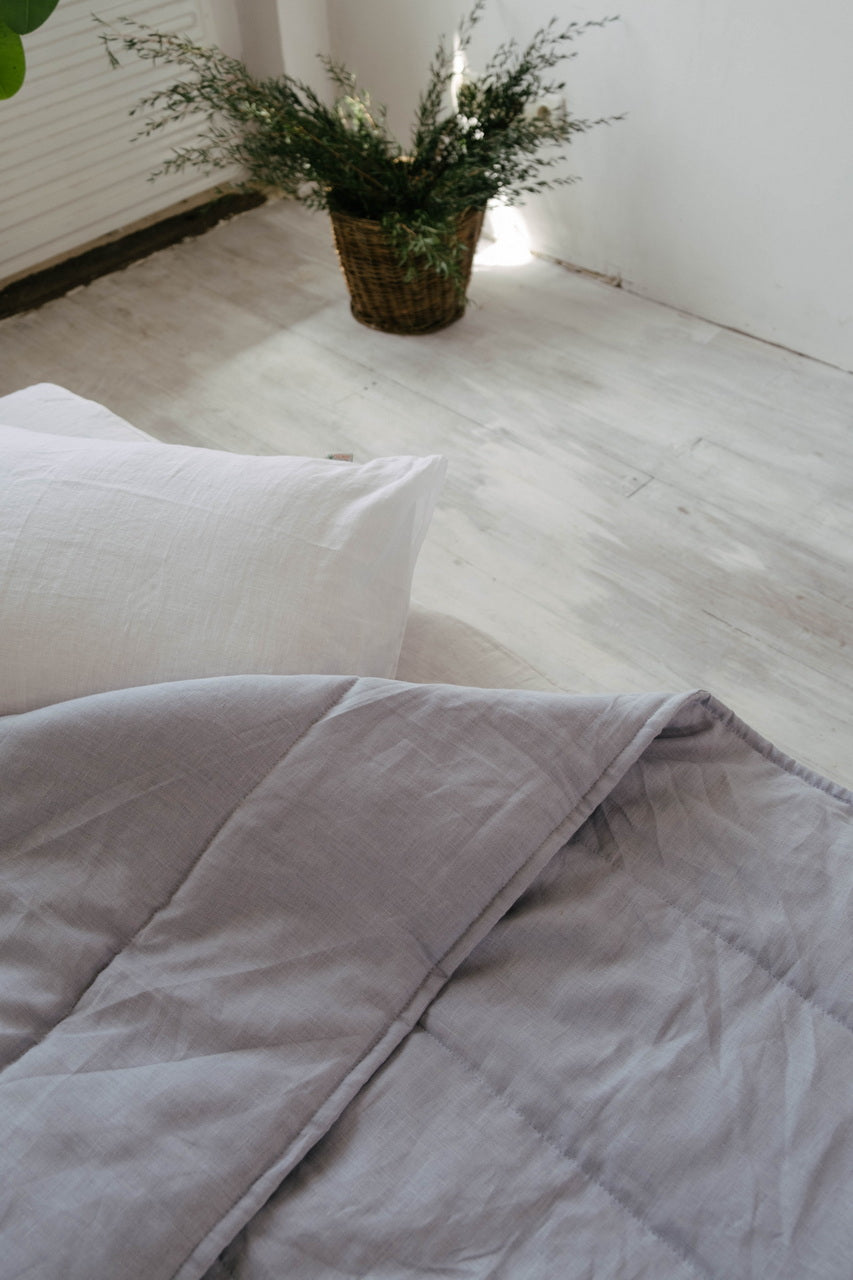 HEMP Linen blanket organic Hemp fiber filling in Natural Linen Fabric Full Twin Queen custom size cozy organic quilted blanket